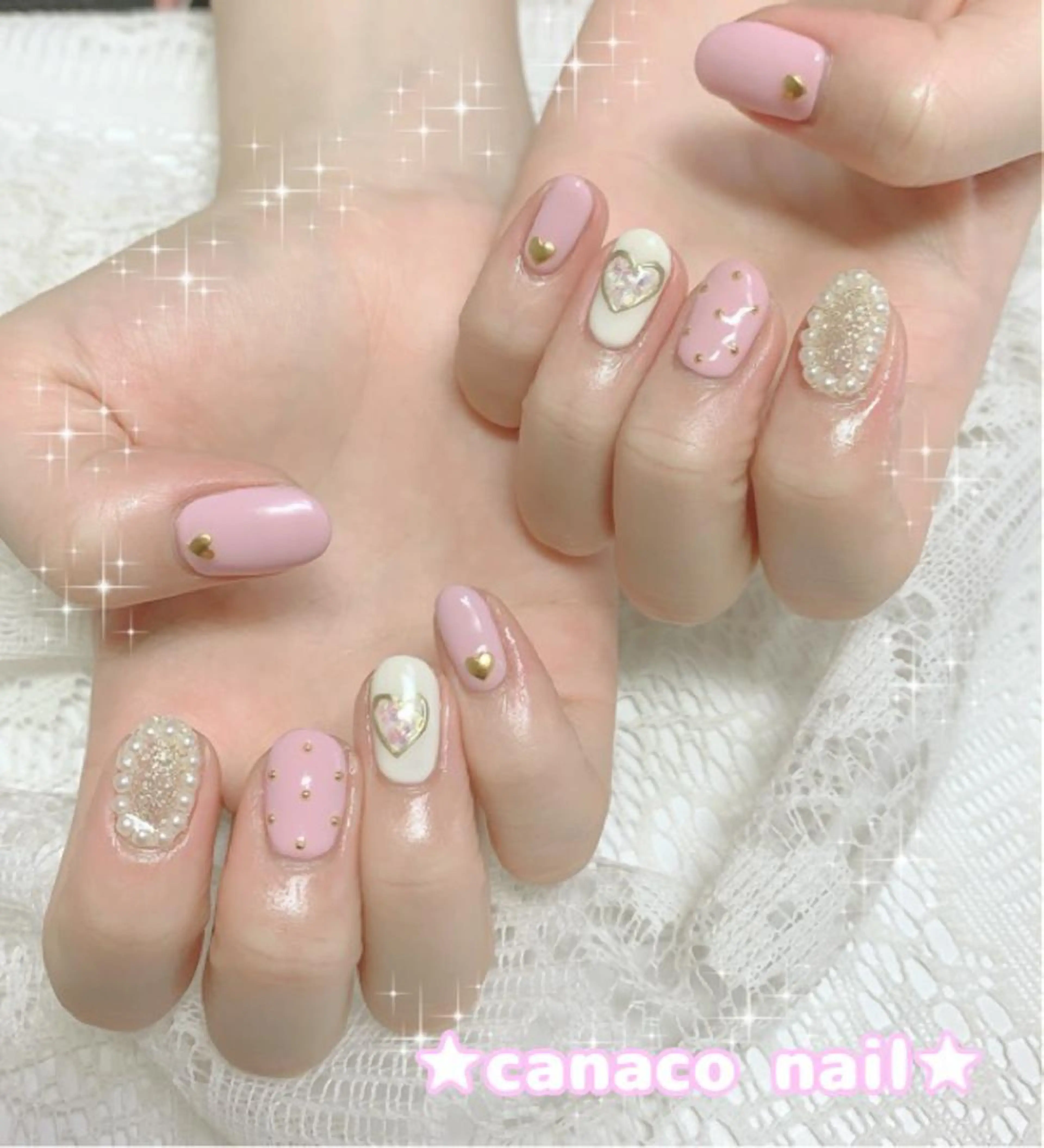 ネイル ガーリー ハート ハンドネイル ハンドケア Felice所属・ベテランネイル cnc  nailのネイルデザイン