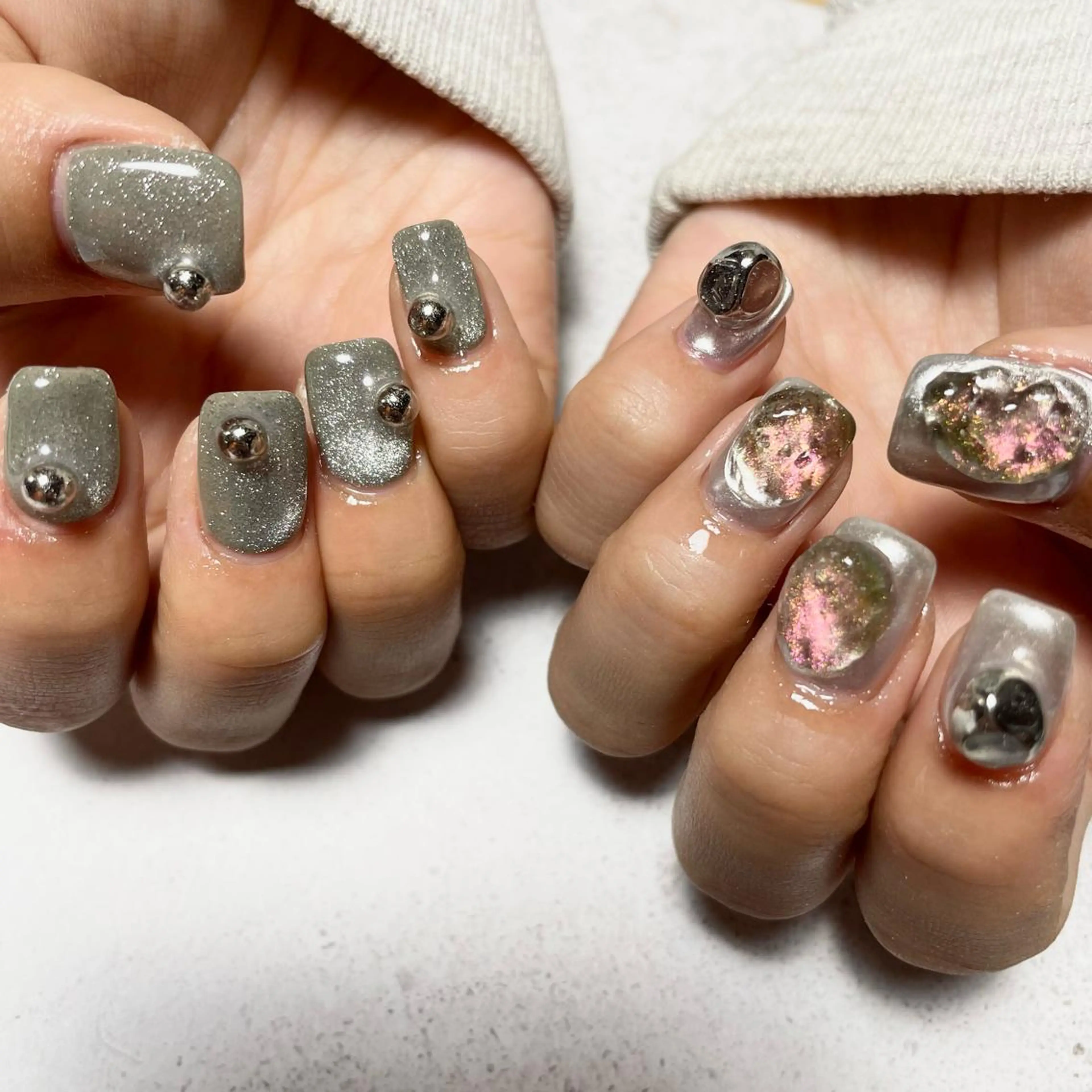 ネイル マグネットネイル ミラーネイル ハンドネイル Sea  nail by emaのネイルデザイン
