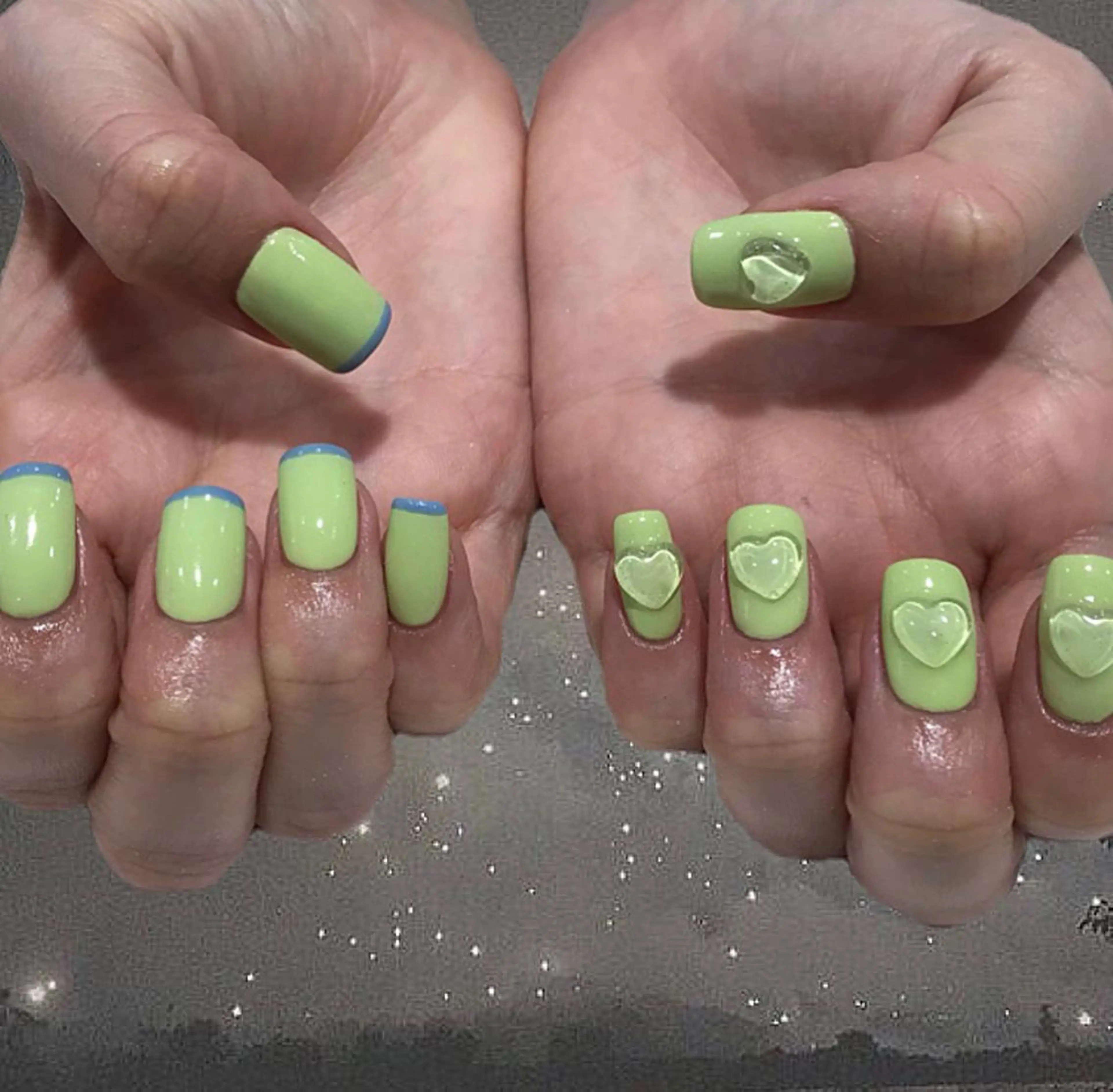 ネイル グリーン ハート 韓国ネイル sharesalon    room59所属・nozomi 🌙のネイルデザイン
