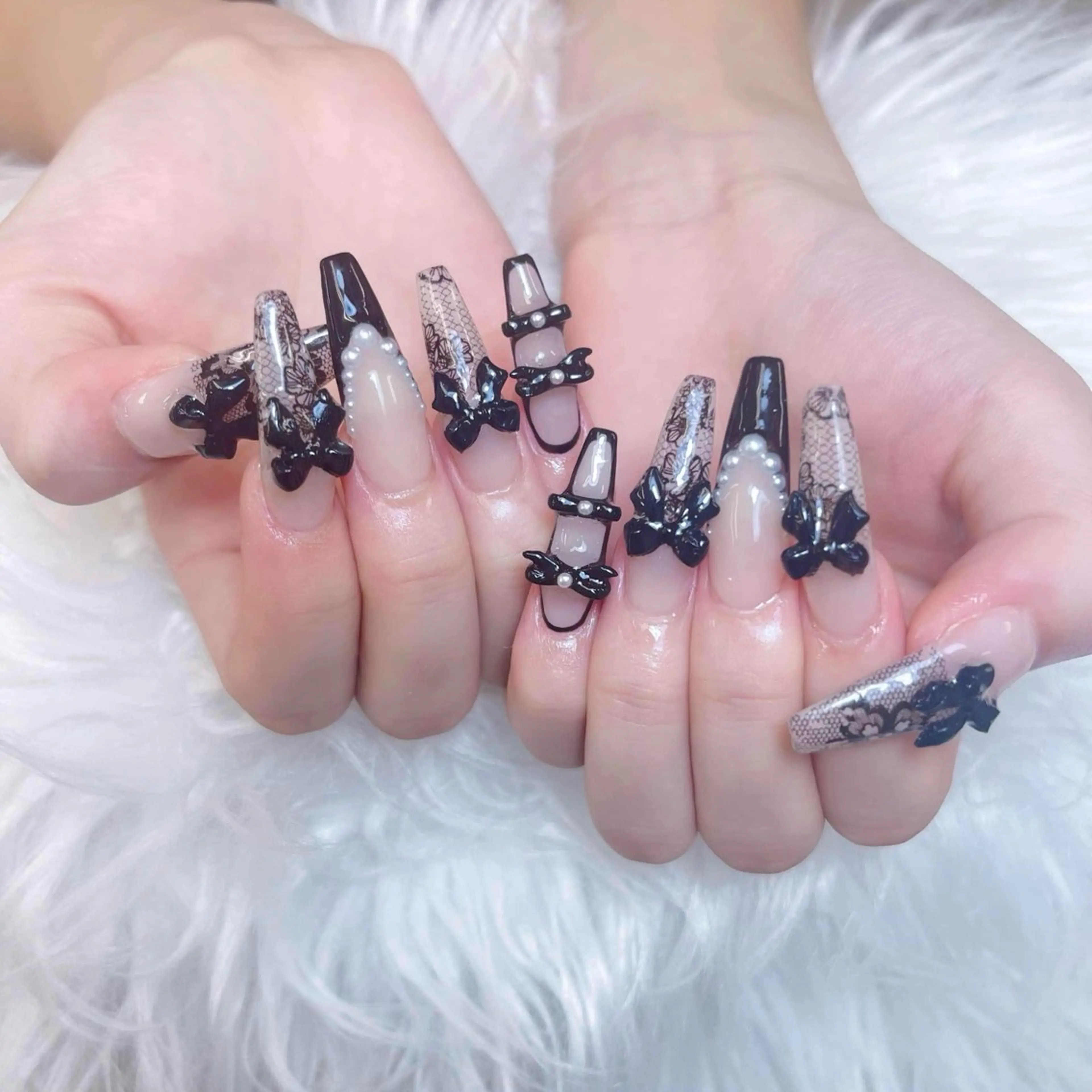 ネイル ロングネイル マグネットネイル リボン 夏ネイル スーパーロングネイル ハンドネイル Hani Nail XUKAのネイルデザイン