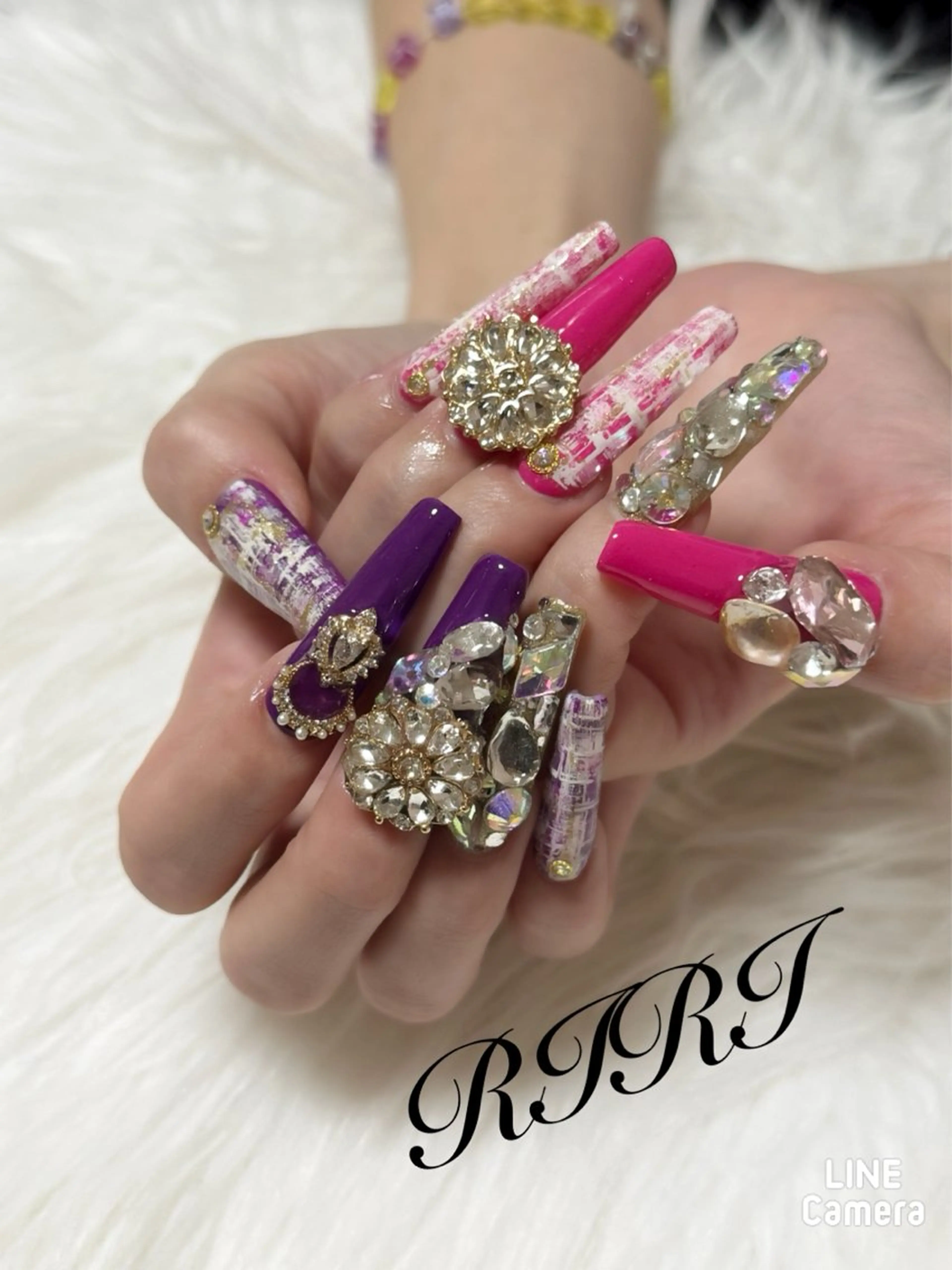 ネイル ジェルネイル ロングネイル ピンク パープル スカルプネイル ハンドネイル riri オーナーのネイルデザイン