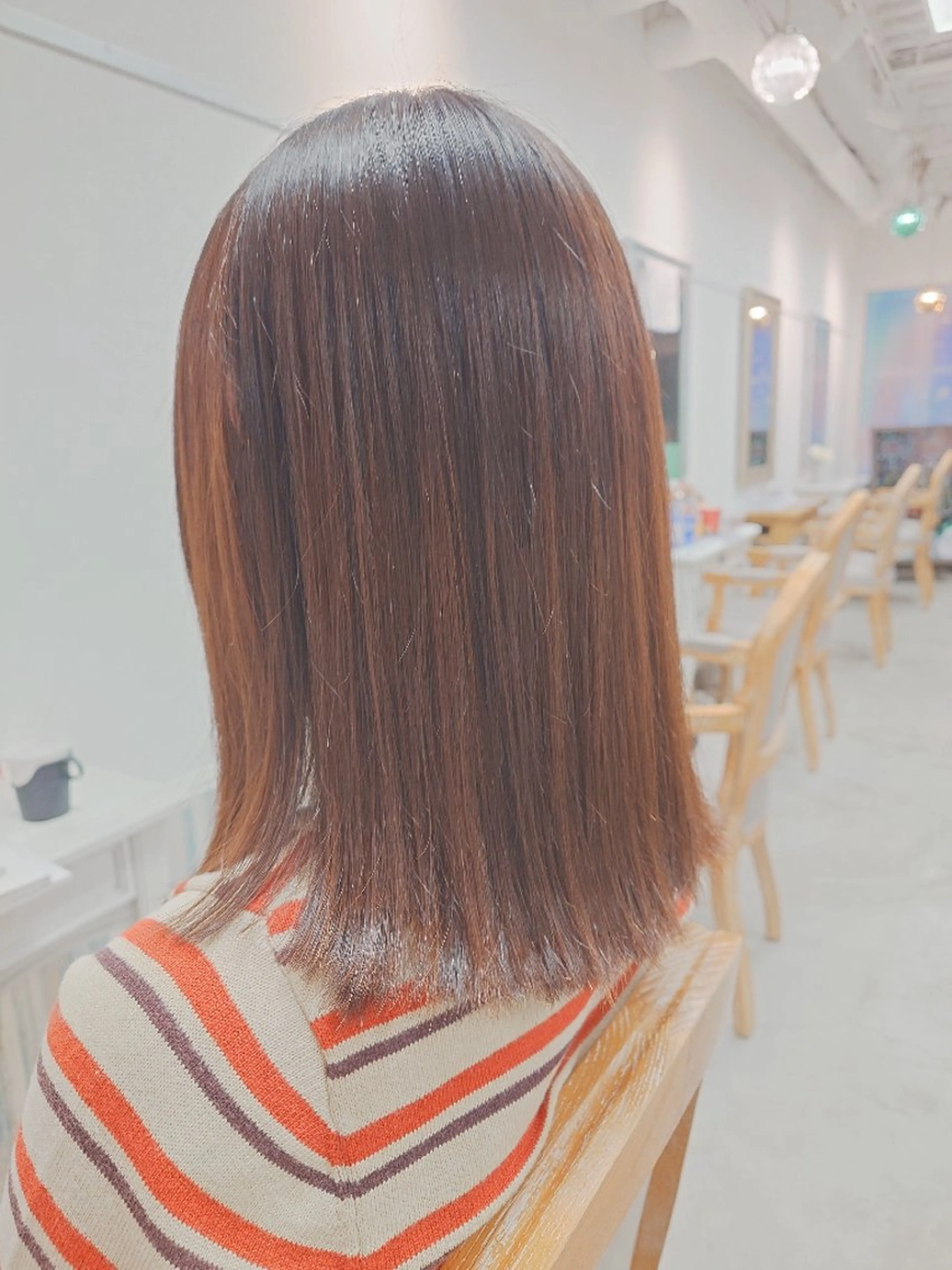 ミディアム パーマ 髪質改善 酸性ストレート ストレートパーマ 縮毛矯正 tico 🌱shiori🌱のヘアスタイル