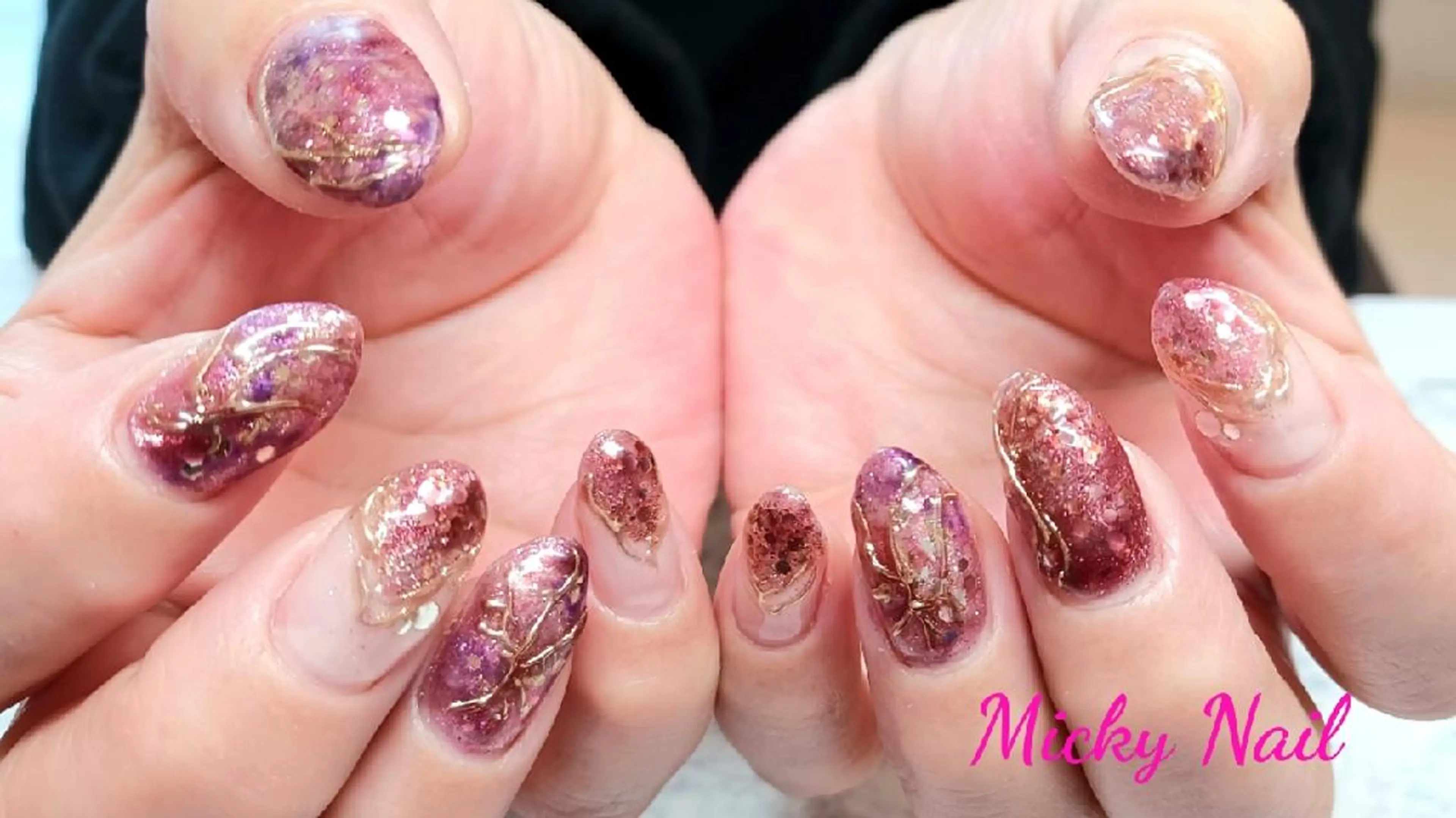 ネイル パープル 赤色 Micky nail chikushinoのネイルデザイン