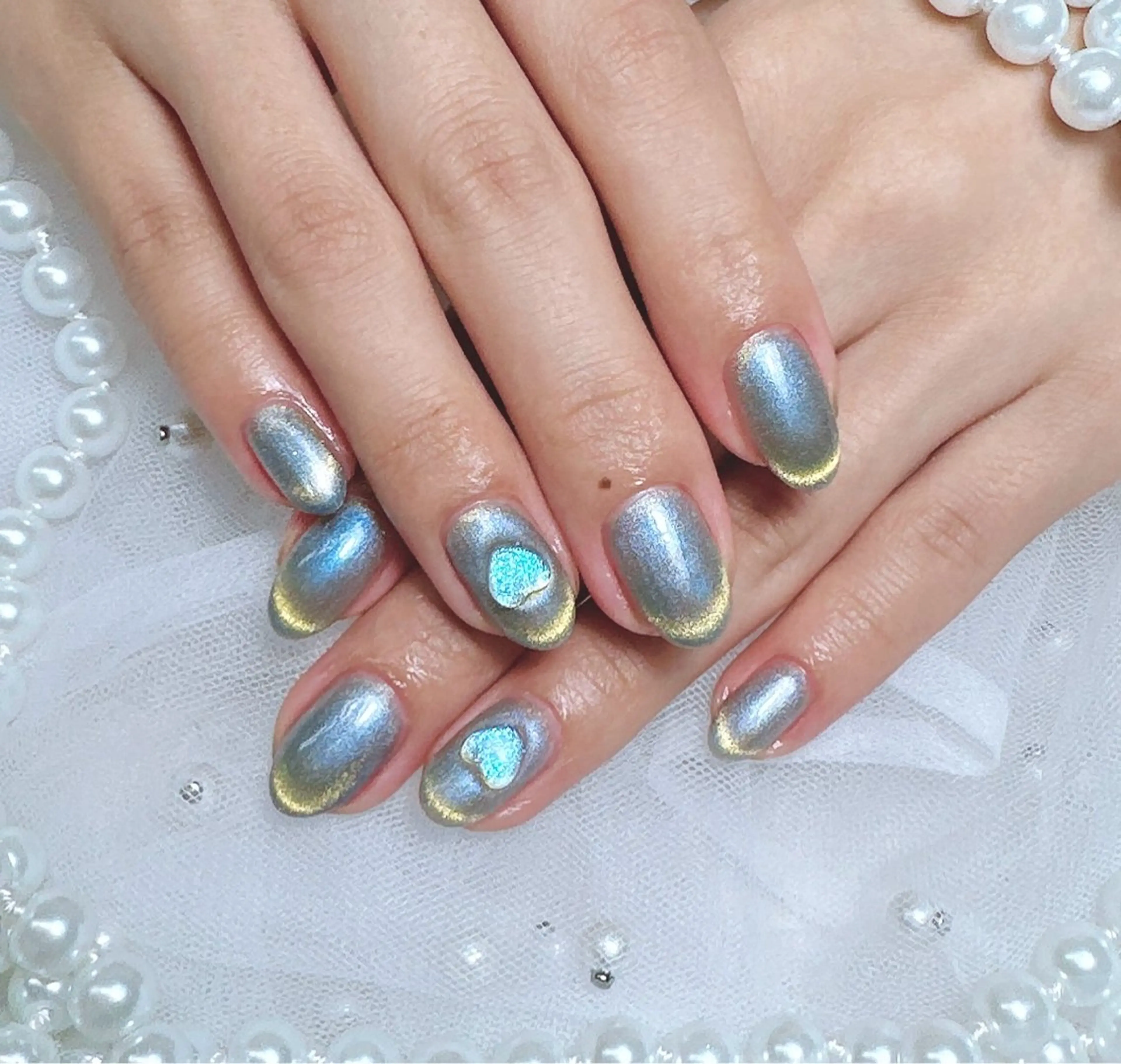 ネイル フレンチネイル マグネットネイル マグネットフレンチ ハンドネイル Pretty Nail Salon (ジェル&ケア)所属・Pretty Nail Salonのネイルデザイン