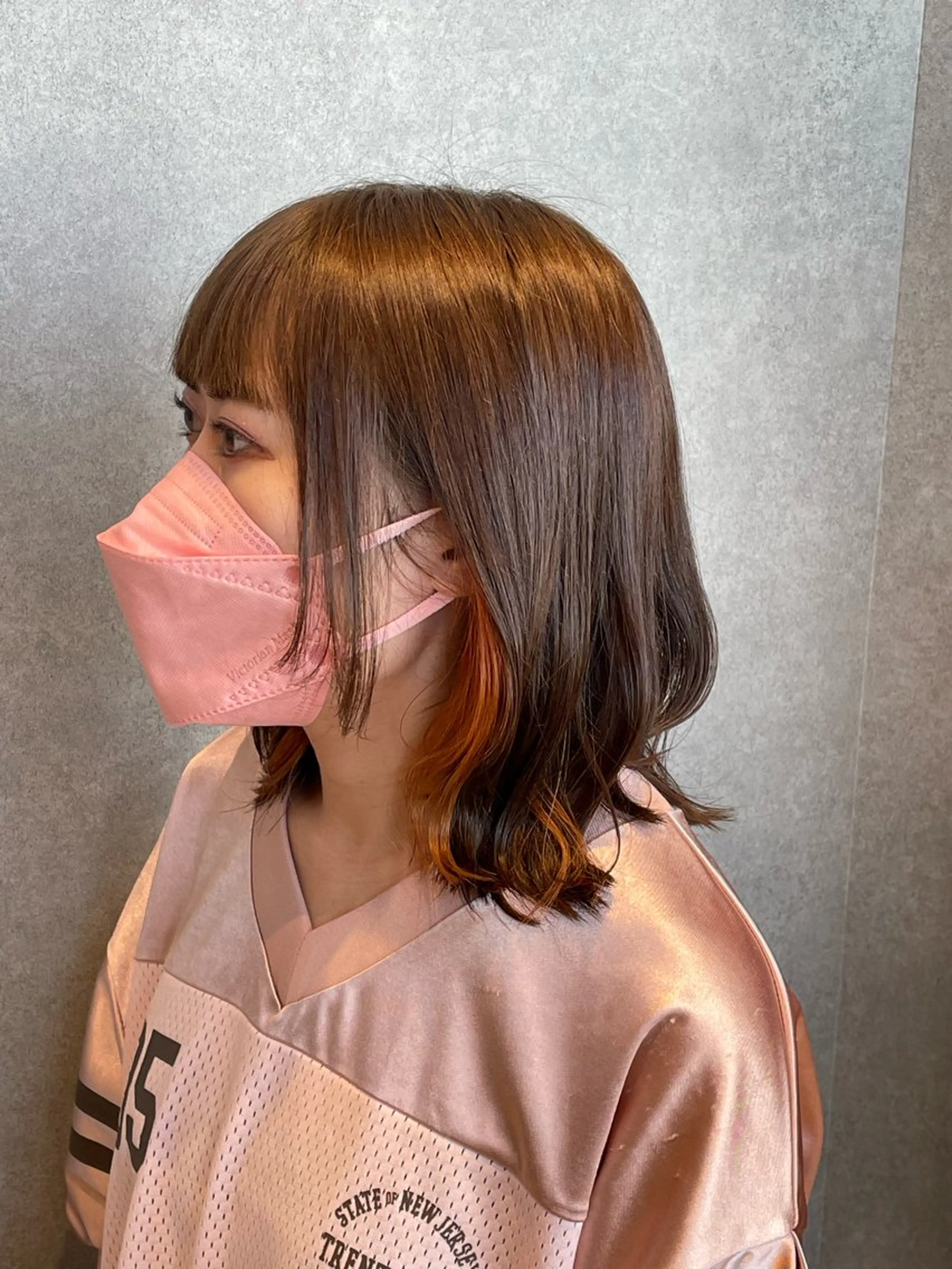 ミディアム カット ヘアカラー 切りっぱなしボブ/ 蒲生四丁目/伊藤瑠唯のヘアスタイル