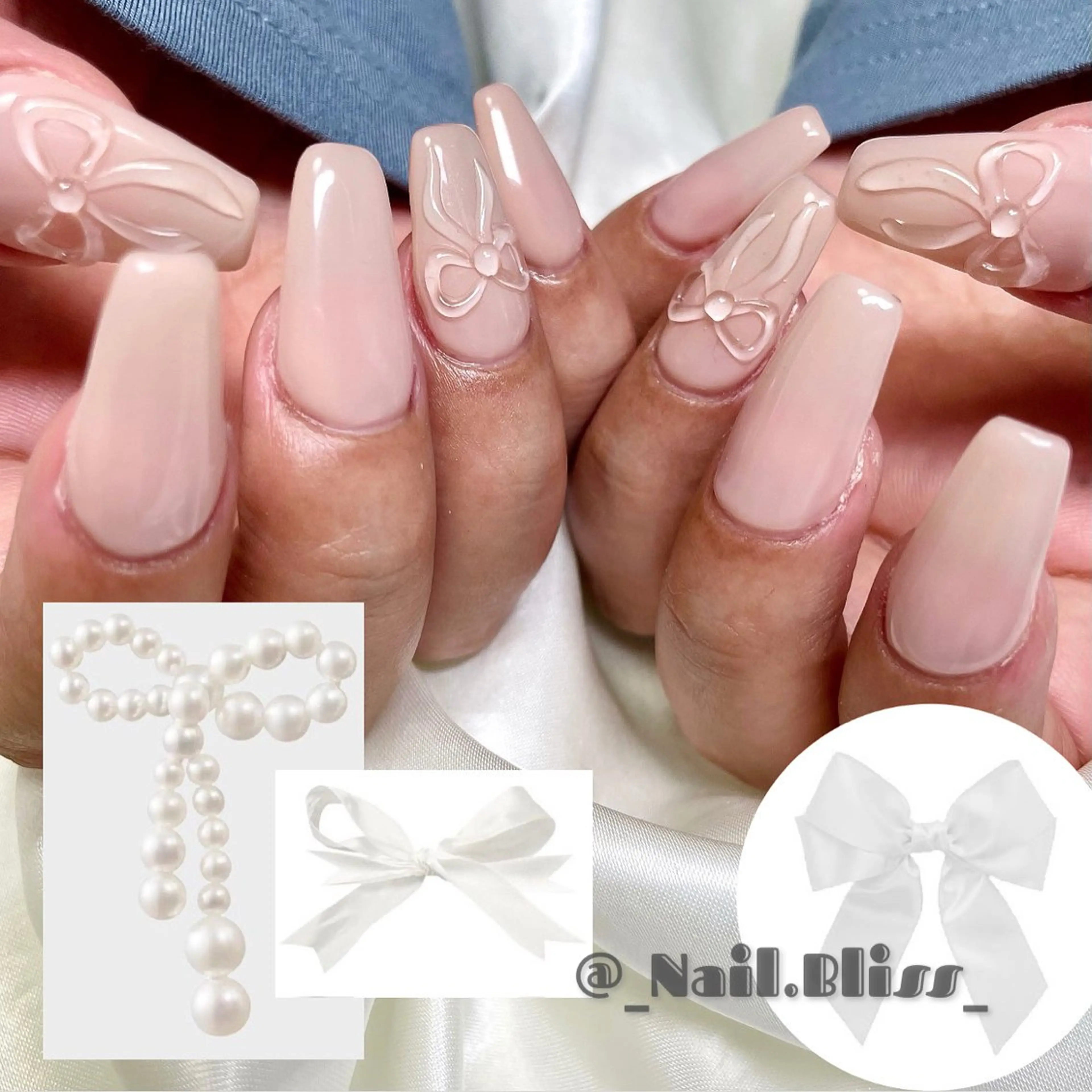 ネイル ぷっくりネイル リボン シンプルネイル ハンドネイル NAIL BLISSのネイルデザイン