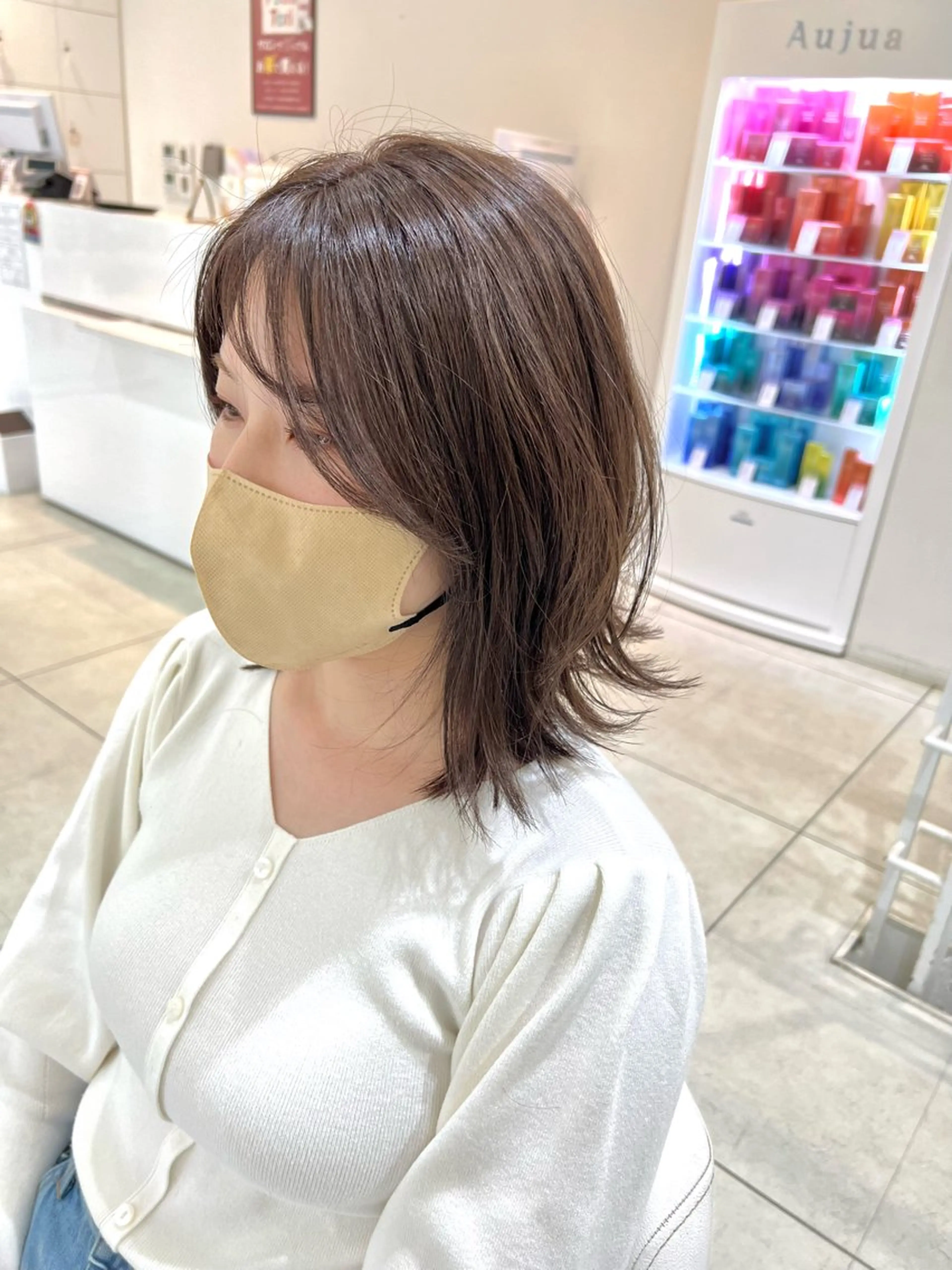 ミディアム カラー カット ヘアカラー ブリーチなしで透明感 カラー松内真太のヘアスタイル