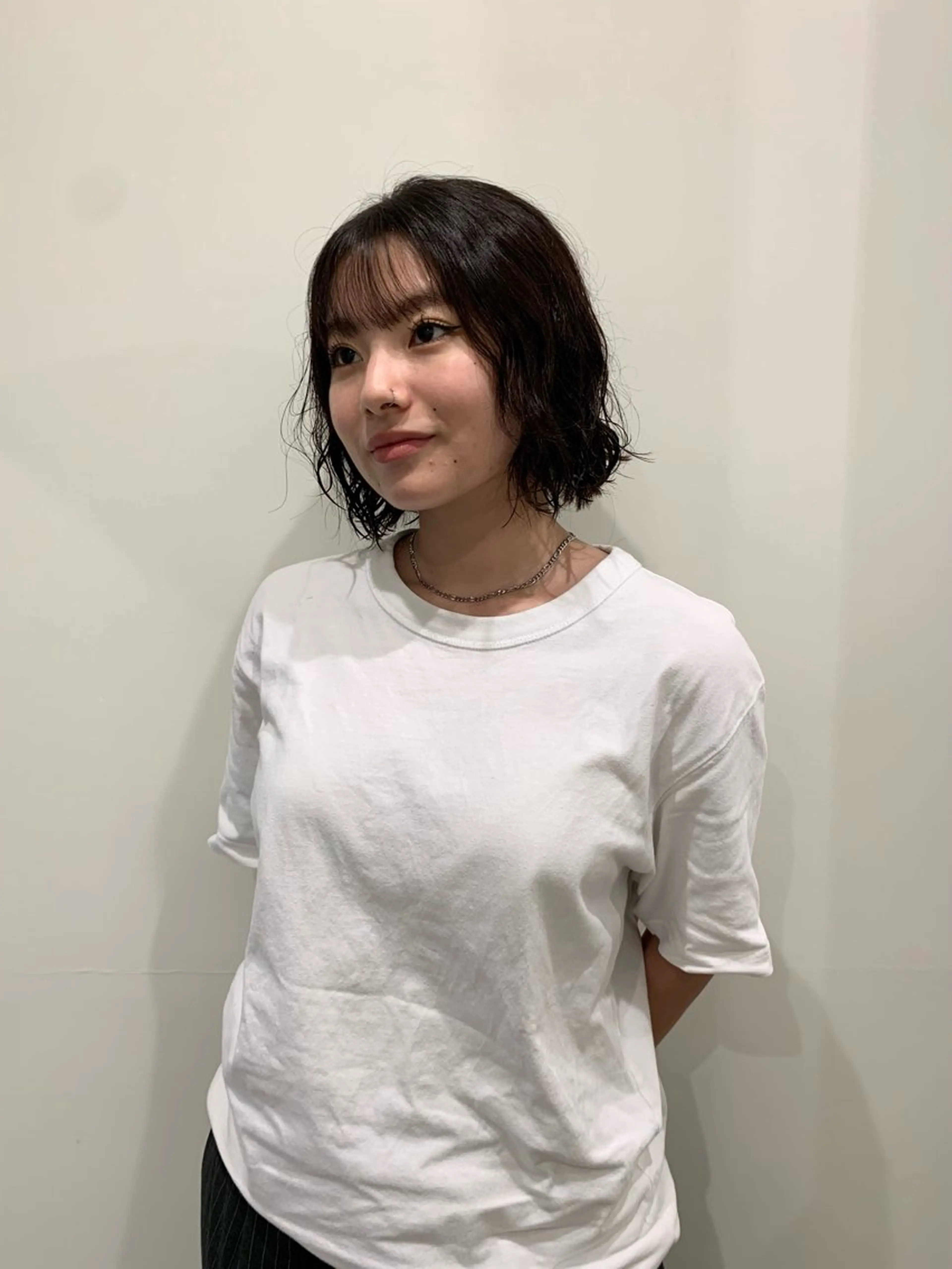 ミディアム ミディアムパーマ ボブ カット ヘアカラー トリートメント 落合希 Olivebeigeのヘアスタイル