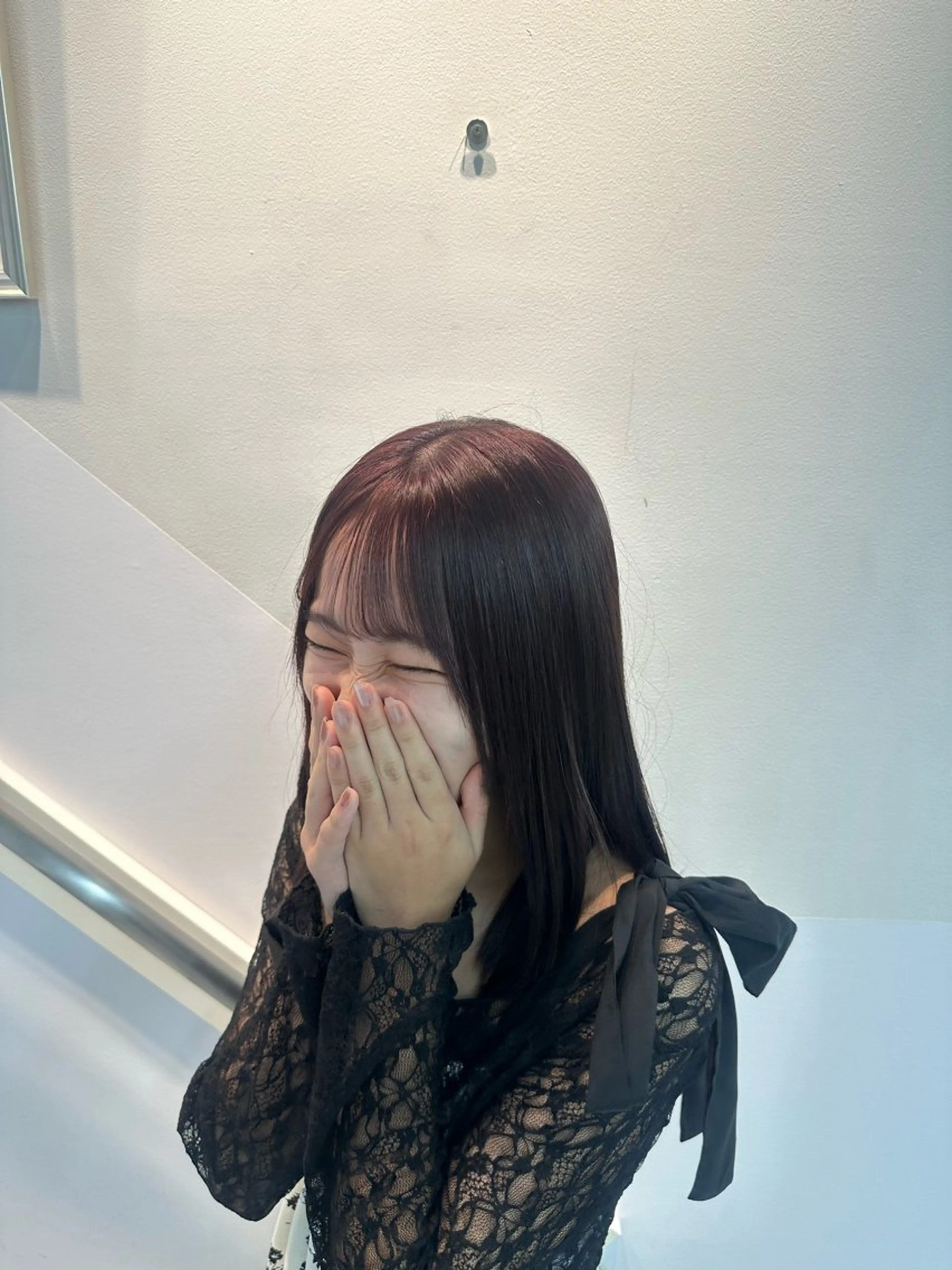 ミディアム ピンクブラウン はにいハイライト カラー募集中のヘアスタイル