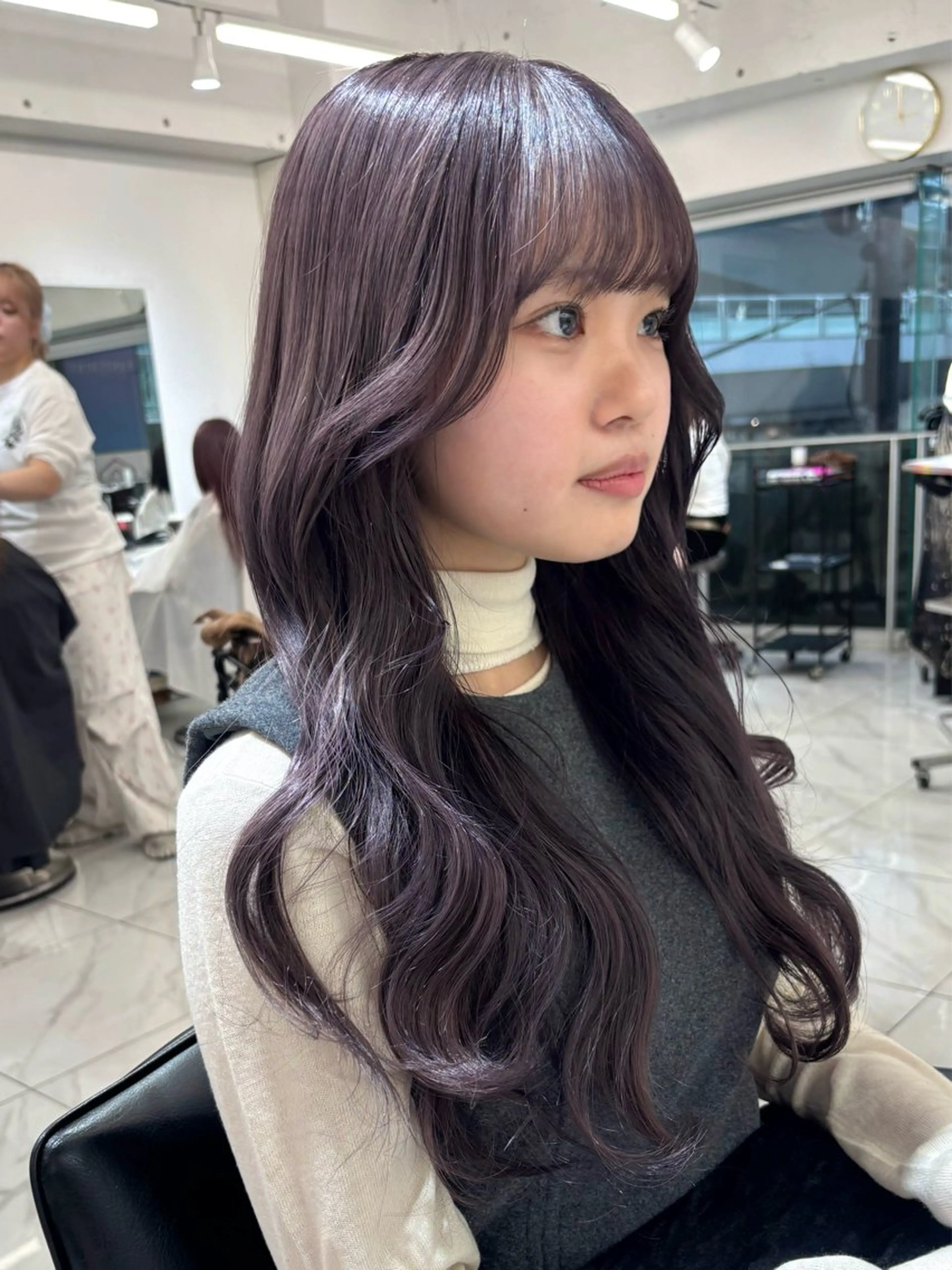 ロング カラー ブリーチ グレージュ ラベンダーカラー ラベンダーグレージュ ラベンダーグレー ヘアカラー 大人韓国ヘア 渋谷/Satsukiのヘアスタイル