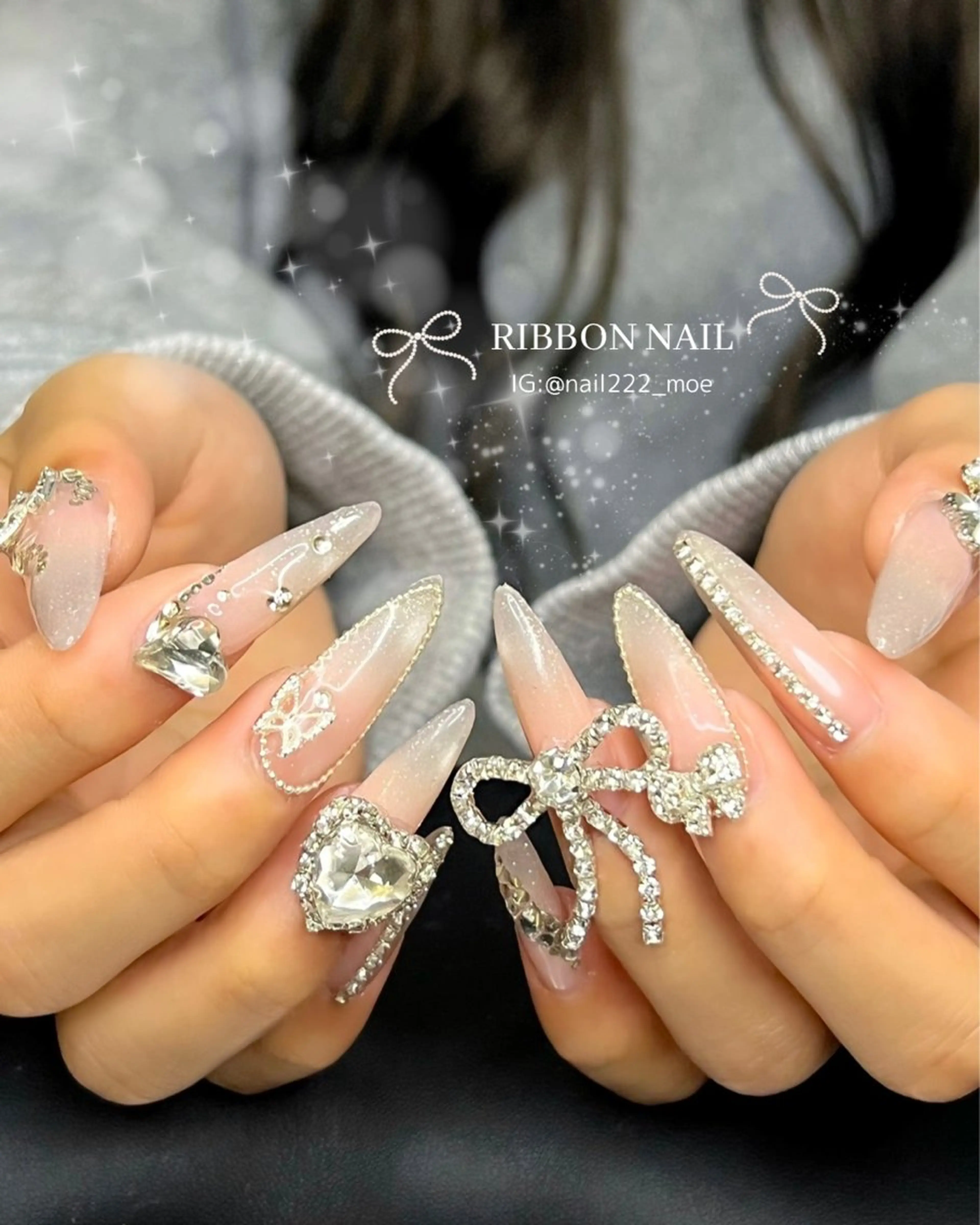 ネイル 韓国ネイル リボン ワンホンネイル ハンドネイル ⟡.*222⋰˚☆ MöEのネイルデザイン