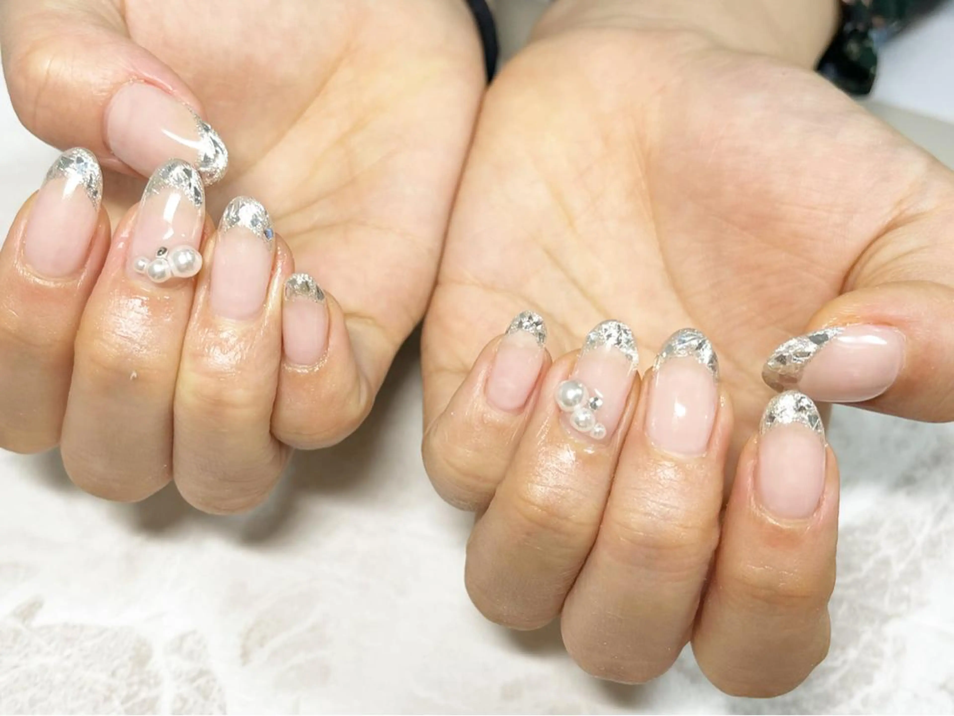 ネイル フットネイル フレンチネイル ガラスフレンチ ニュアンスネイル シンプルネイル ネイル フフラ所属・nail fufla ♡yamane♡のネイルデザイン