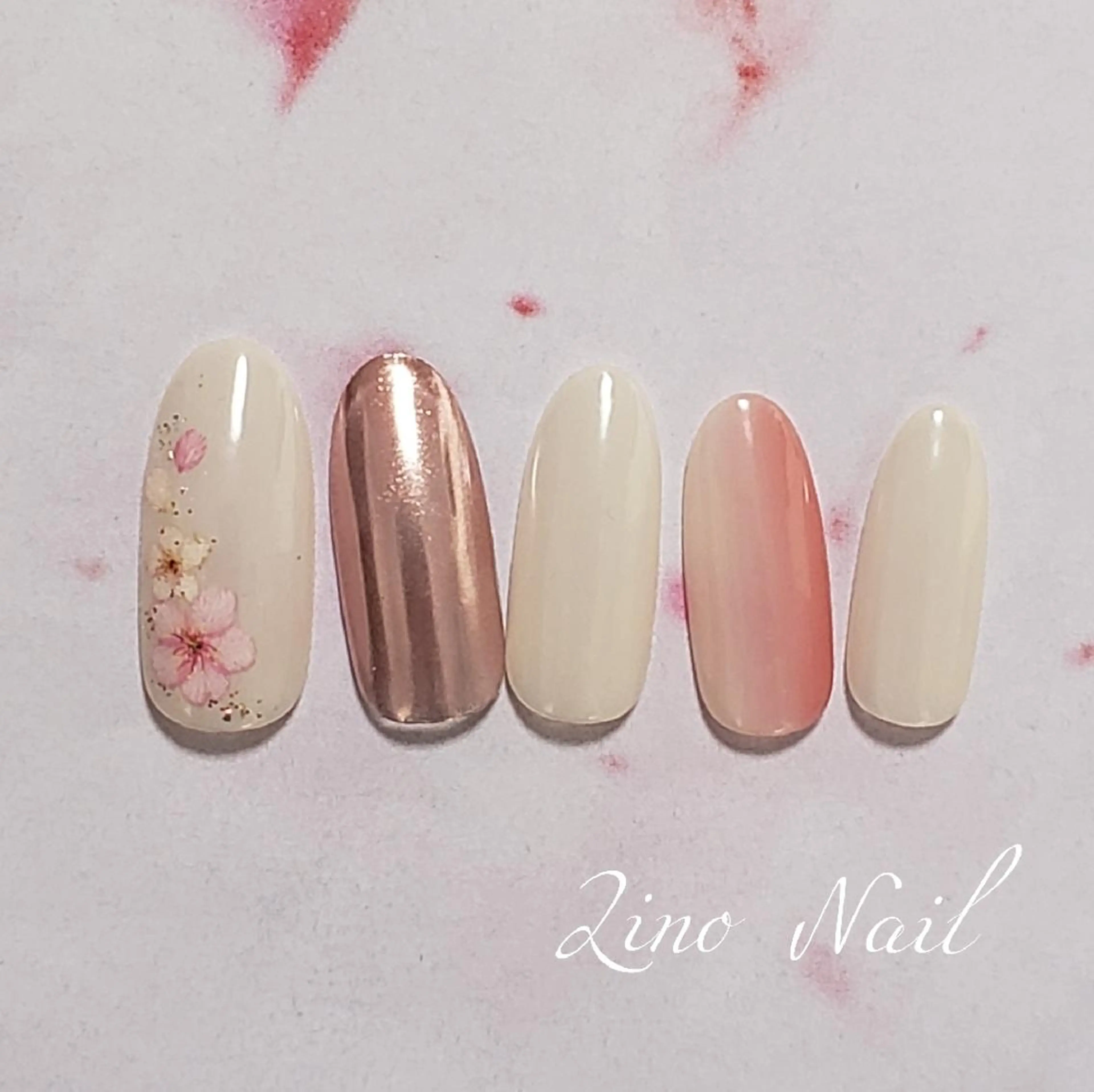 ネイル カジュアル 桜ネイル 入学式 フラワーネイル ジェルネイル ハンドネイル Lino Nailのネイルデザイン