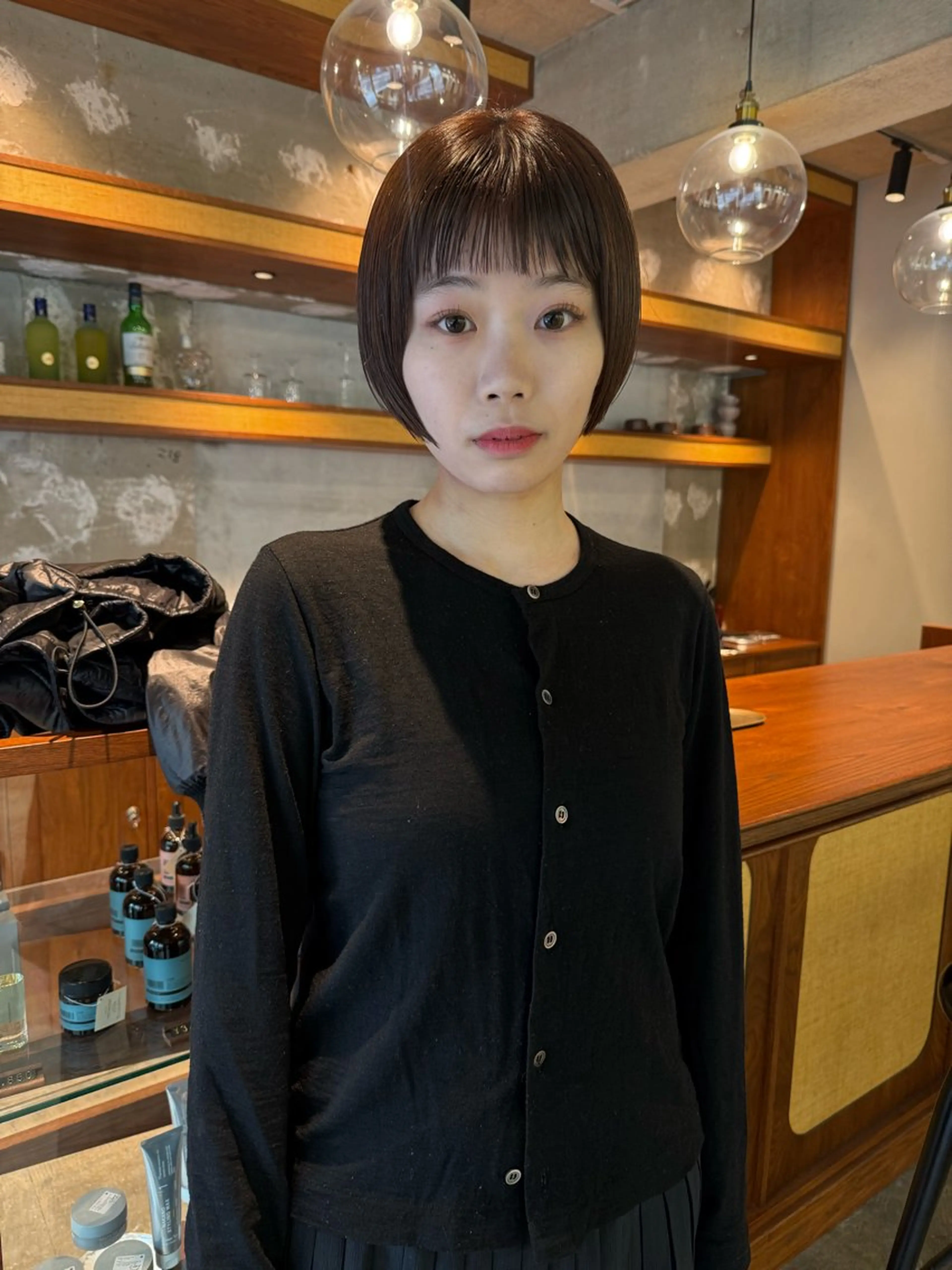 ショート 切りっぱなしボブ ボブ カット トリートメント ヘッドスパ ヘアセット ere 代々木公園所属・みほ/ニュアンス/ モード/艶カラーのヘアスタイル