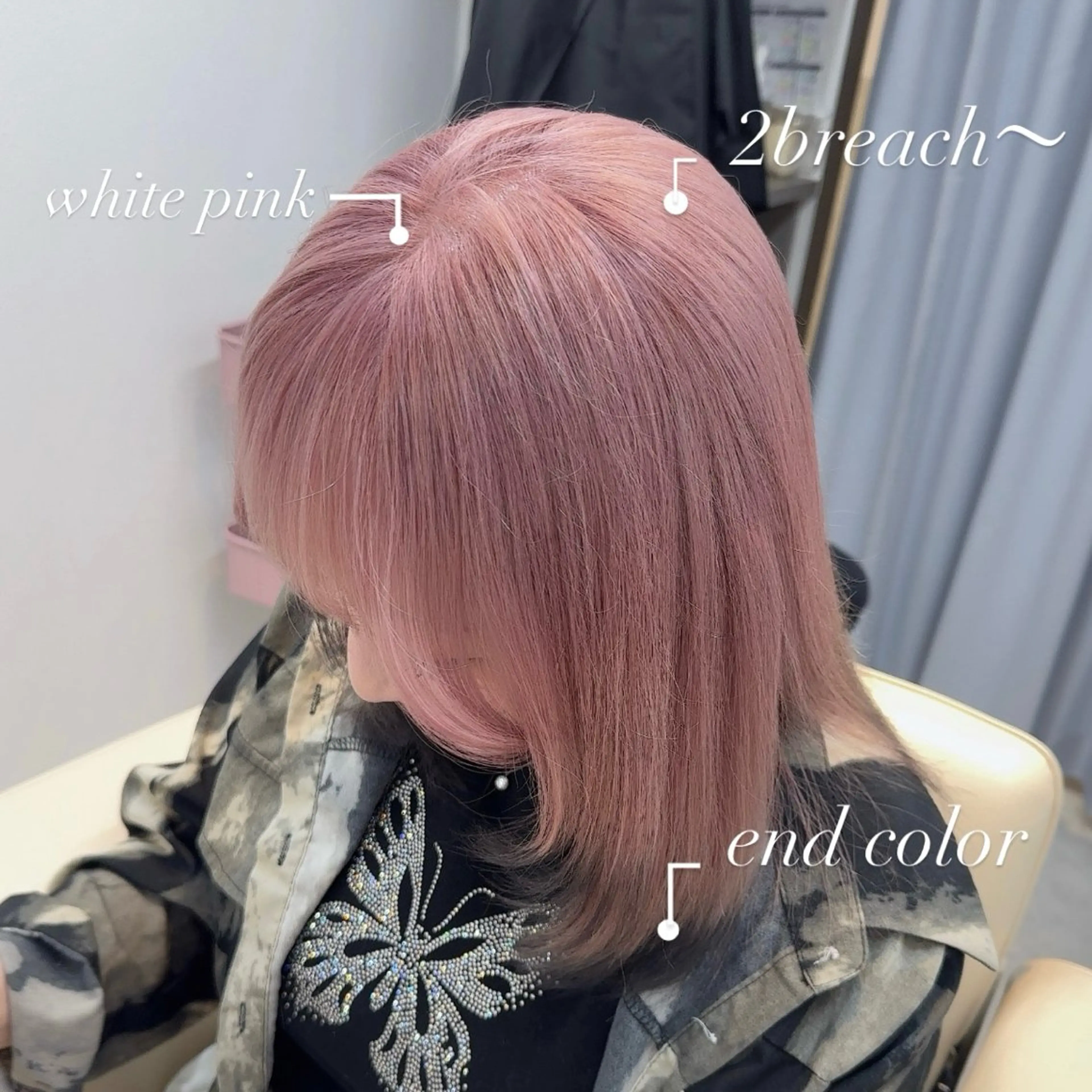 セミロング カラー ブリーチ ピンクカラー ホワイトピンク SALOWIN千葉suite店所属・秋元舞香 【髪質改善/カラー】のヘアスタイル