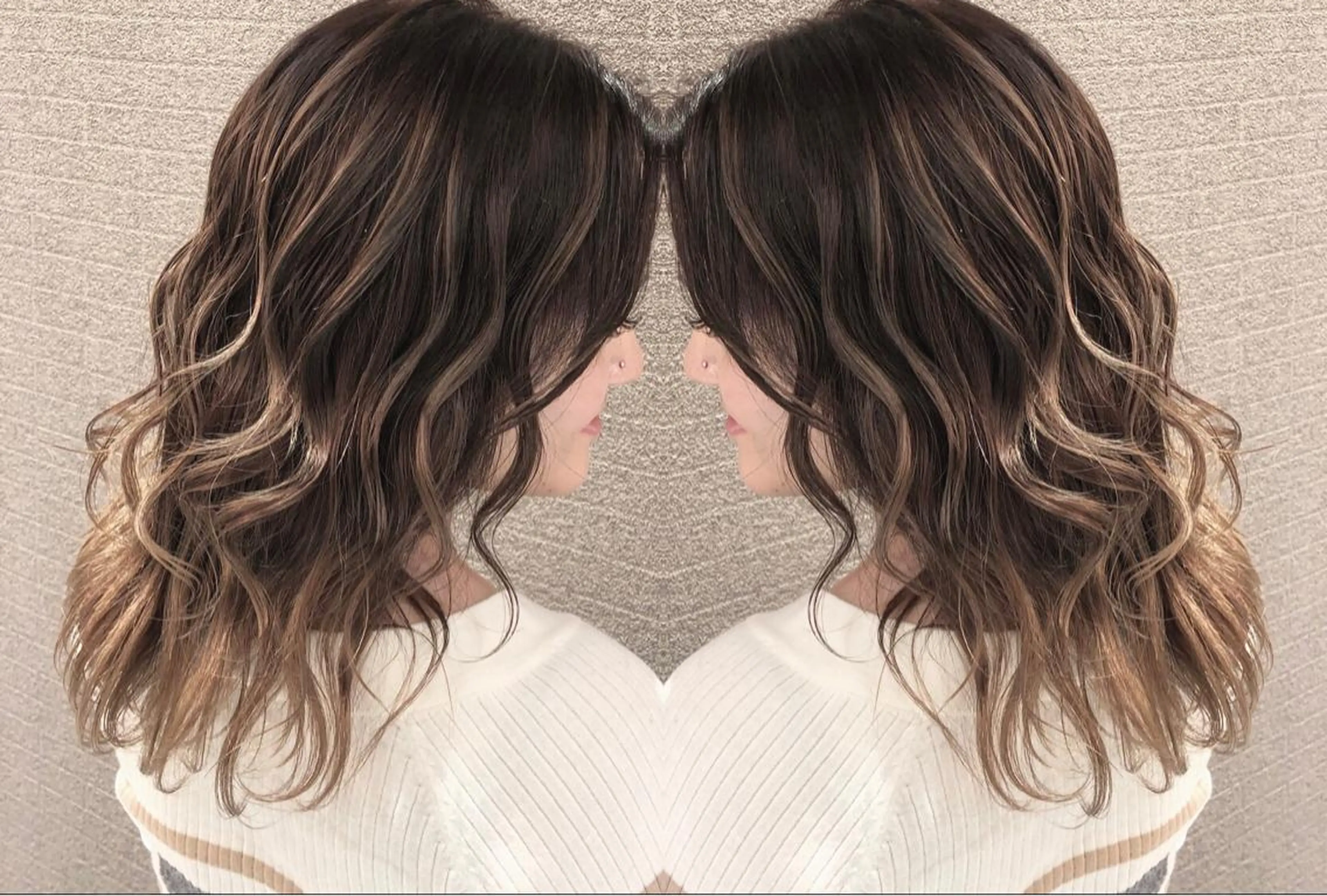 ミディアム カラー ヘアアレンジ バレイヤージュ デザインカラー ハイライトカラー ハイライト レイヤーカット アンドウ ユウ/ レイヤーカット/韓国のヘアスタイル