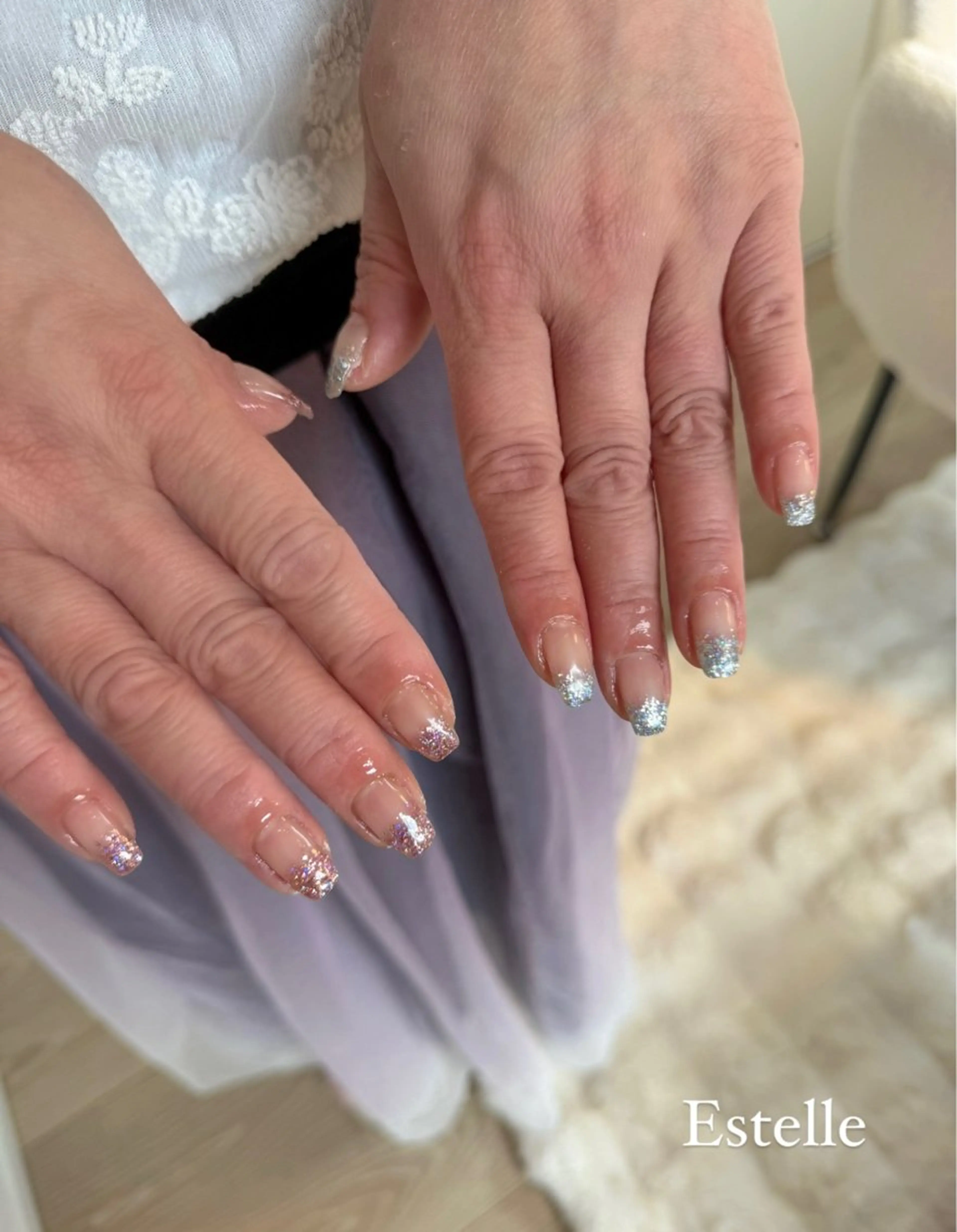 ネイル フレンチネイル キラキラネイル ラメ(グリッター) ラメグラデーション シンプルネイル ハンドネイル nail salon Estelleのネイルデザイン