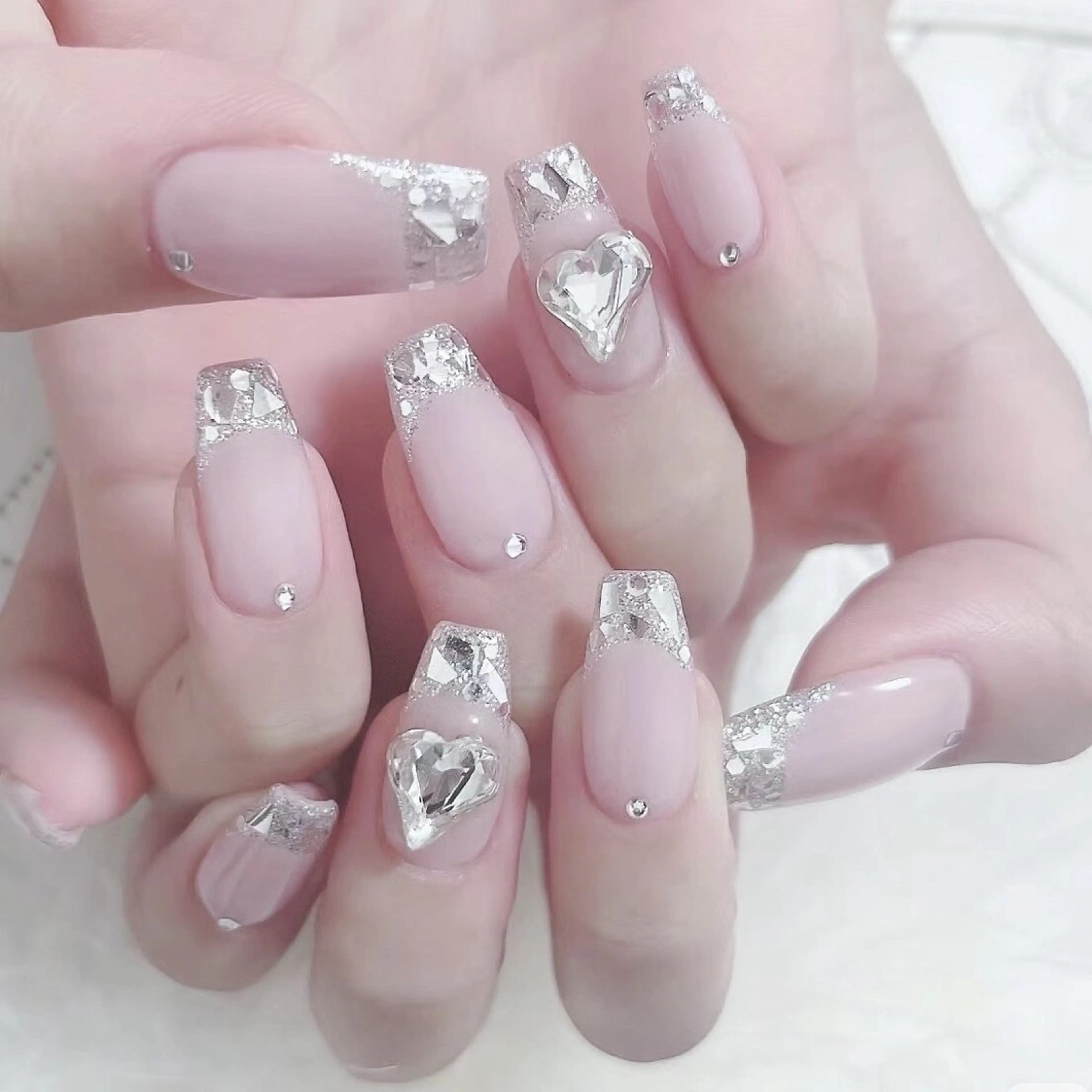 【チップ長さだし】ガラスフレンチコース＋大きいパーツ2個　￥11000=>9900の写真