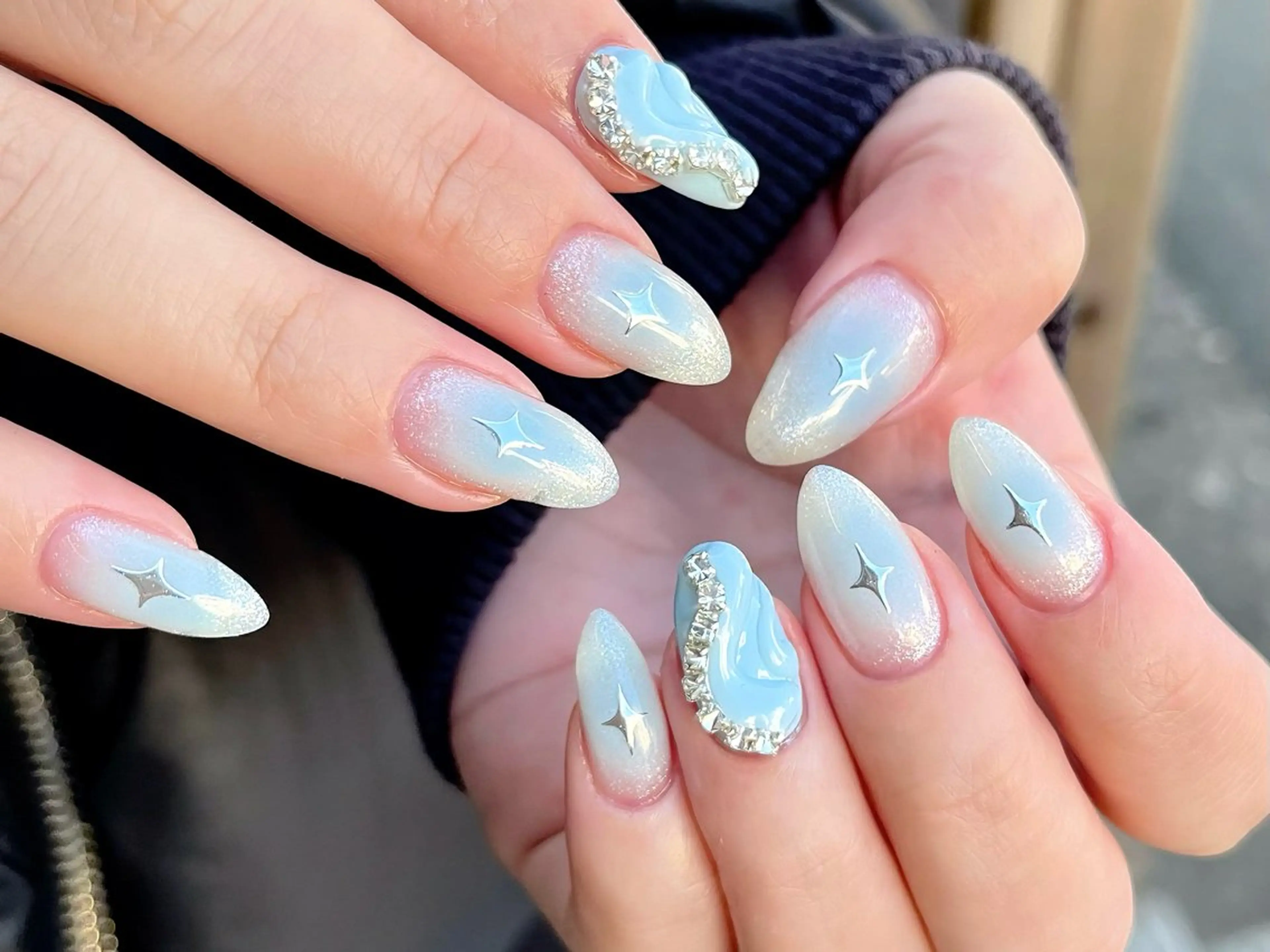 ネイル チークネイル 水色 オフィスネイル ピンク 春ネイル ハンドネイル 🫧OPELIA NAIL渋谷🫧のネイルデザイン