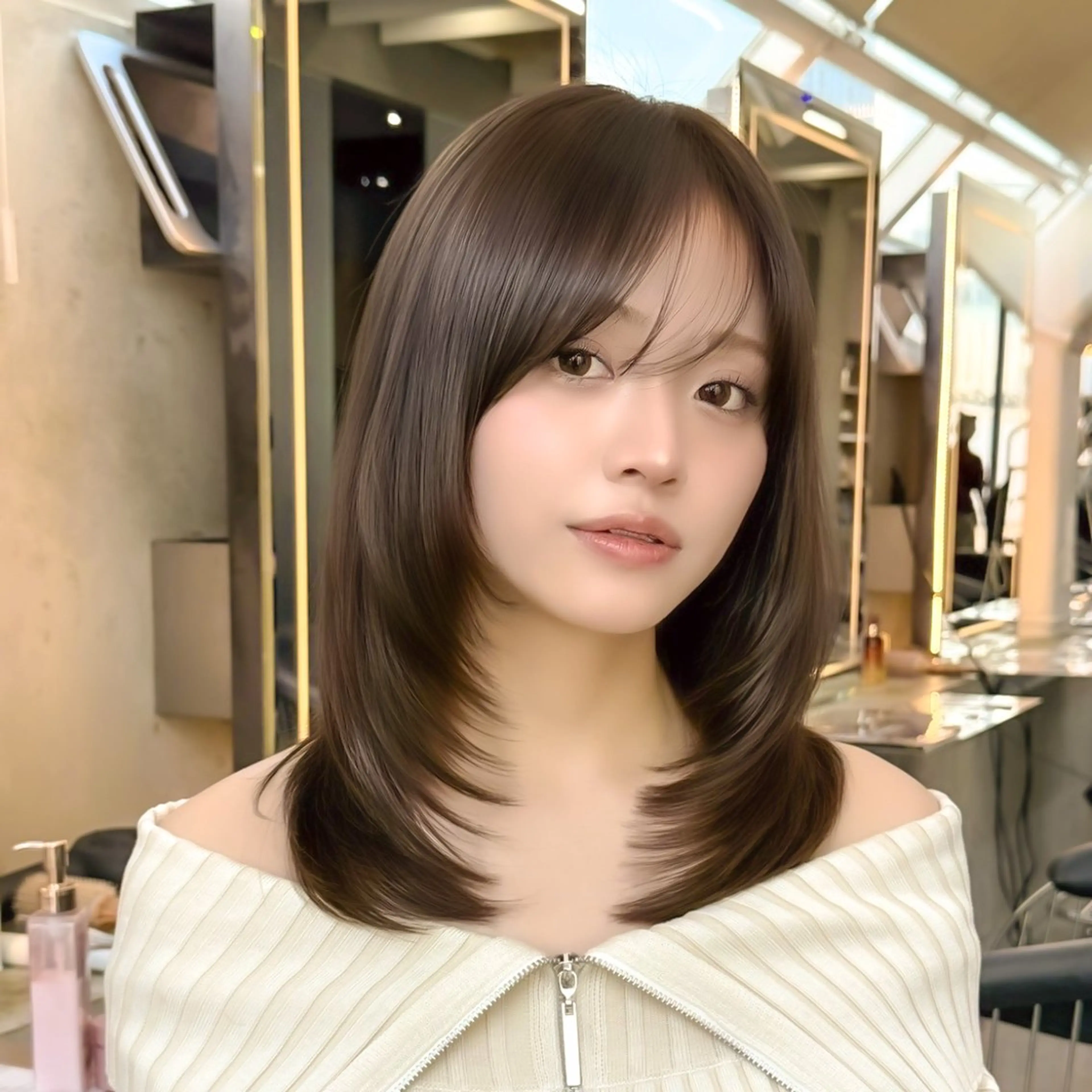 セミロング カット ヘアカラー トリートメント りな💗垢抜け前髪/ レイヤー💗縮毛矯正のヘアスタイル