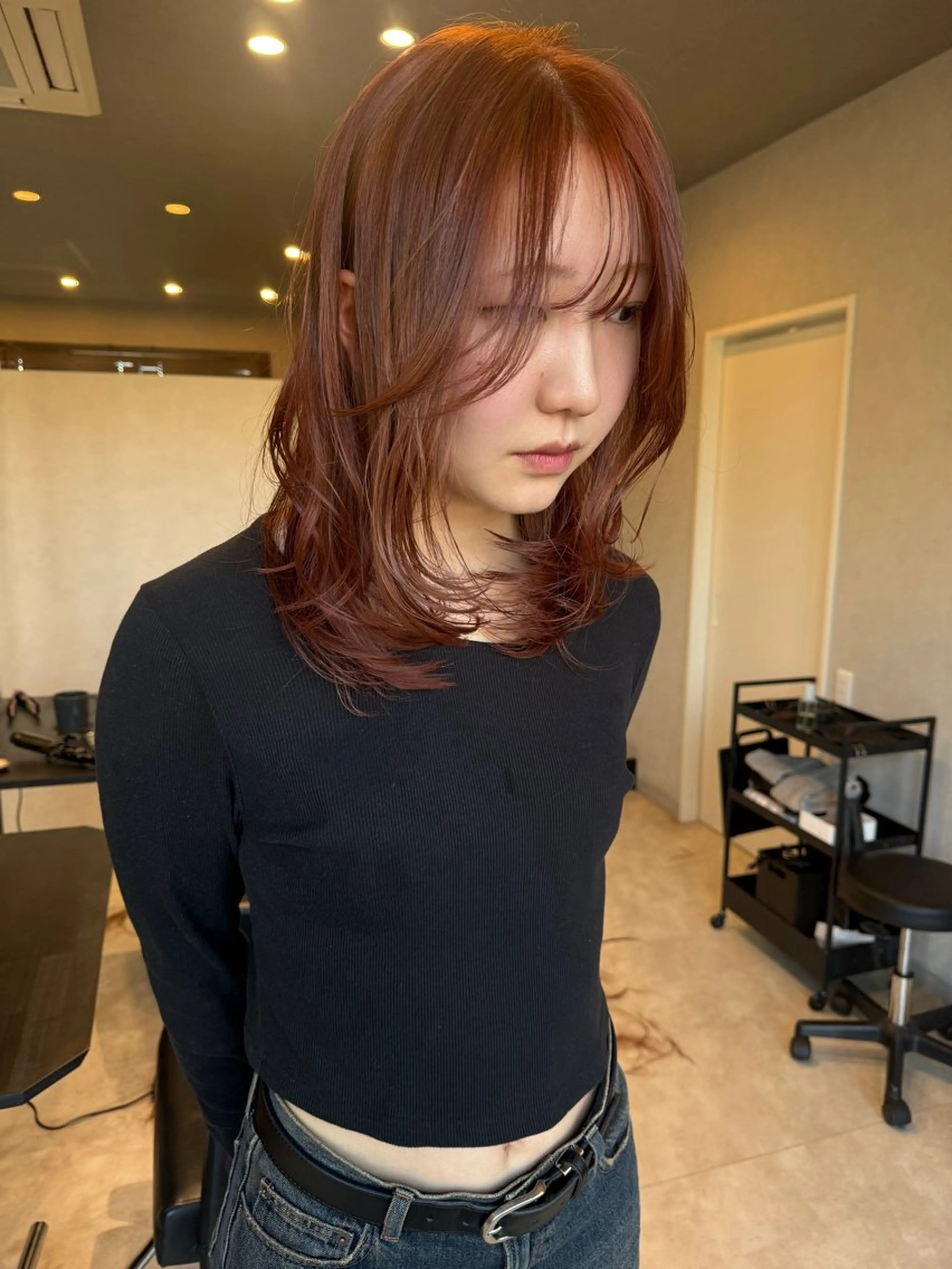 セミロング カラー ブラウンカラー オレンジ オレンジブラウン カット ヘアカラー 透明カラー/レイヤー misaki °＊のヘアスタイル