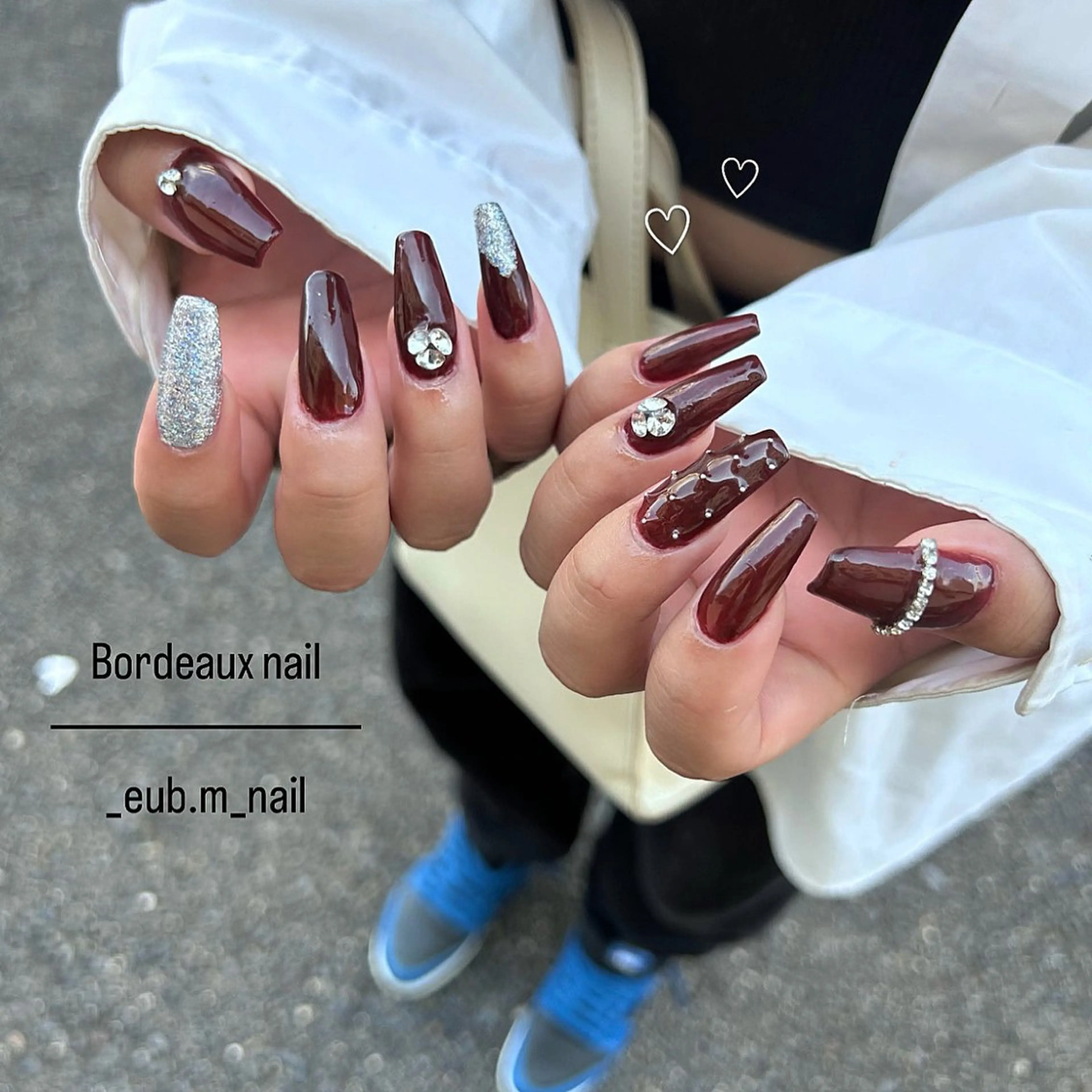 ネイル ボルドー ラメ(グリッター) 持ち込み シルバー シンプルネイル 深夜ネイルサロン eub.m_nailのネイルデザイン