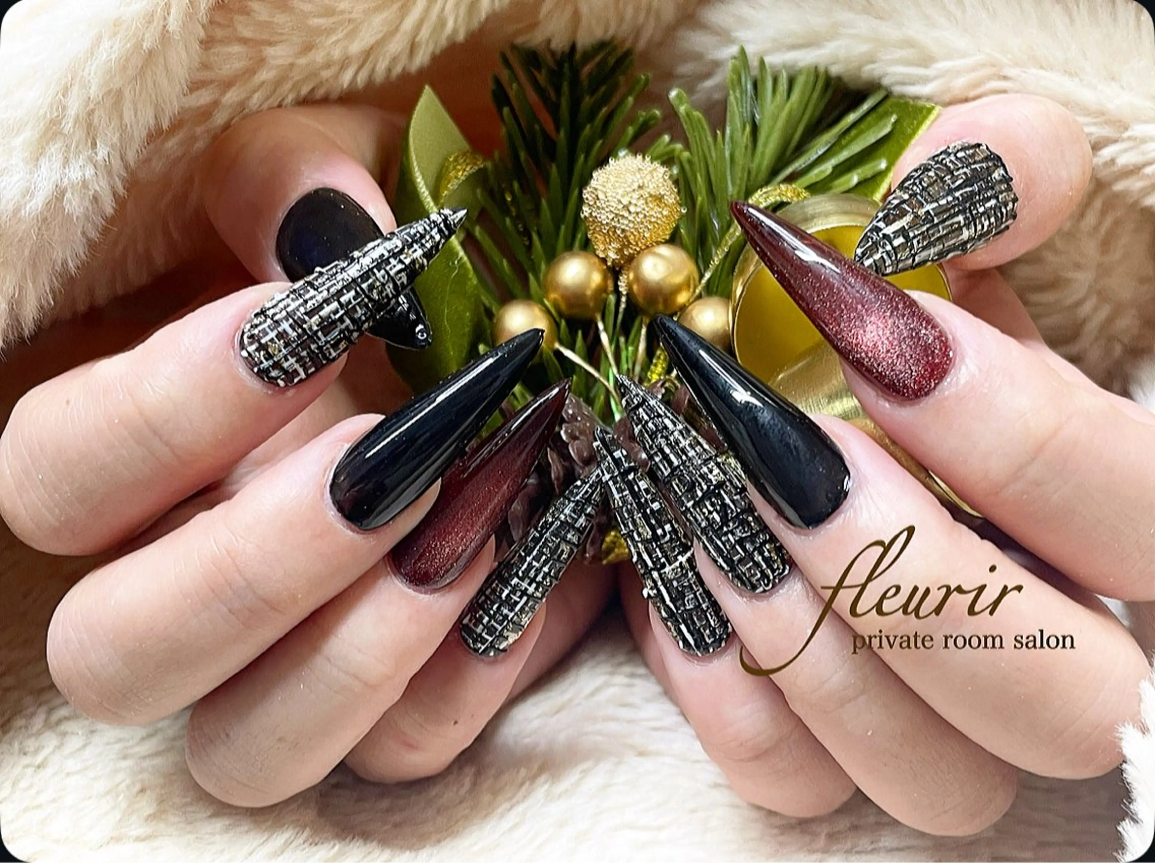 ネイル ツイードネイル フルリール 【プライベートサロンのネイルデザイン