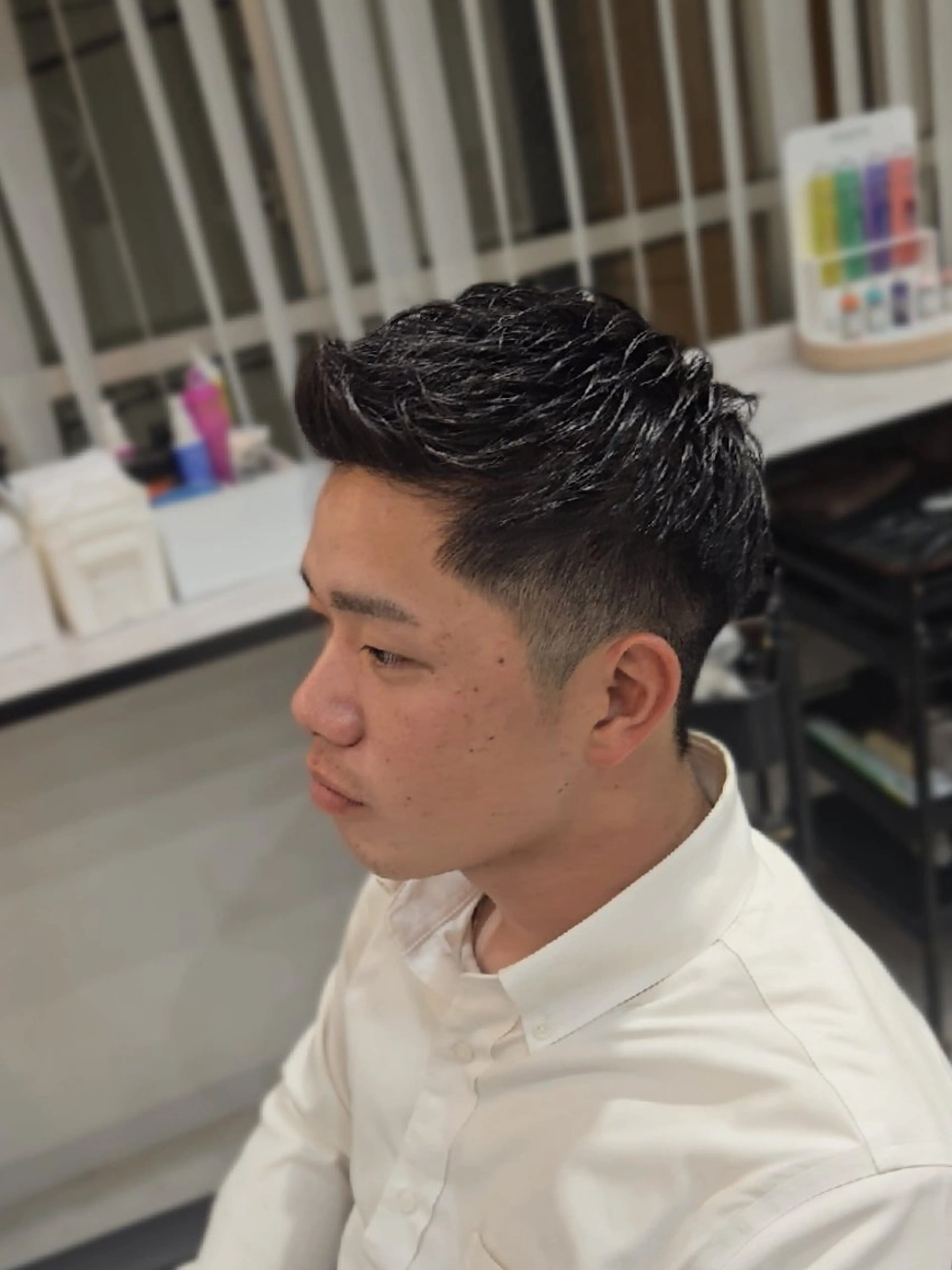 メンズ ショート かきあげバング カット ヘアセット Lapis 名古屋駅前店所属・LEN名古屋/パーマ 海外ヘア/メンズ特化のヘアスタイル