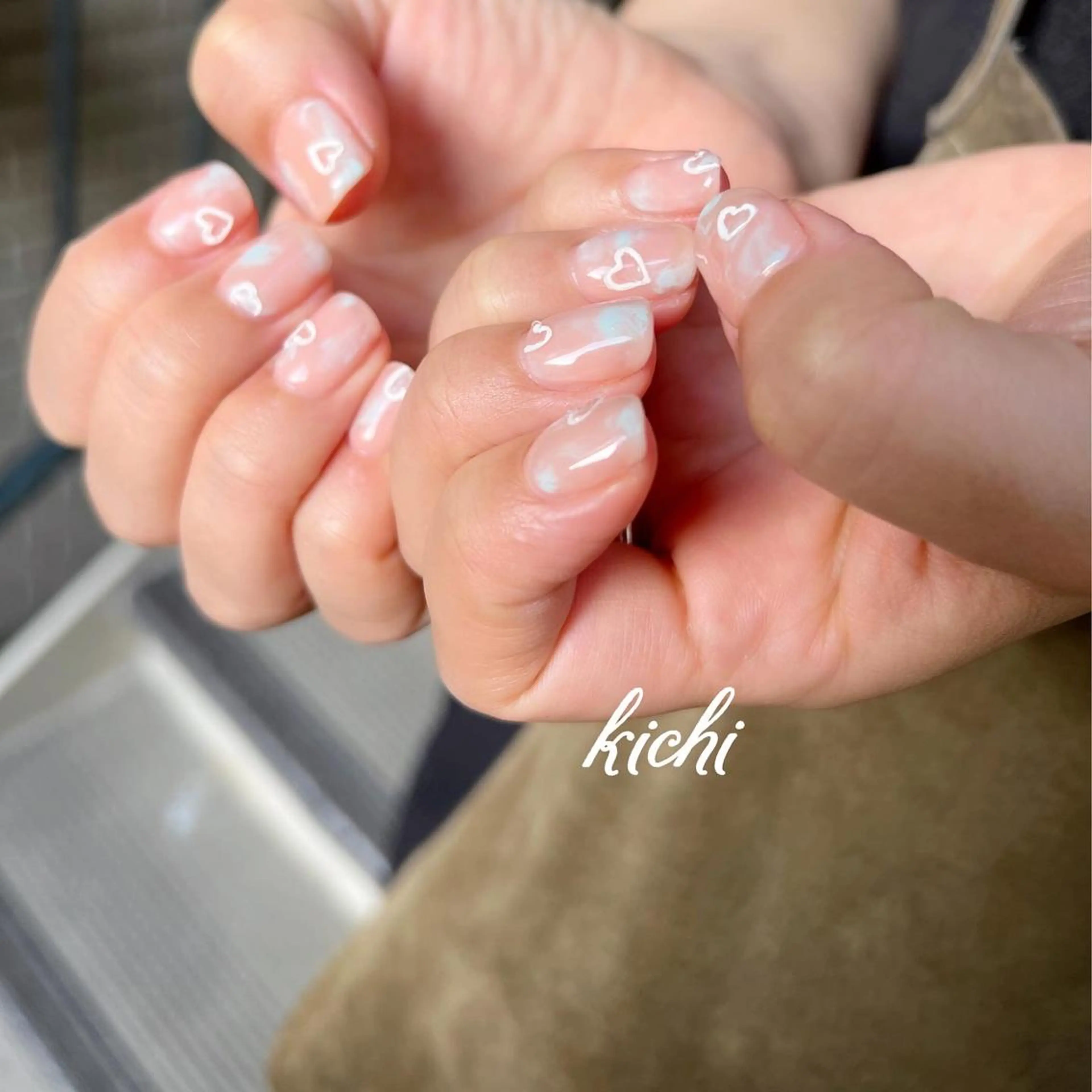 ネイル ジェルネイル ハート 氷ネイル・うるうるネイル 持ち込み ニュアンスネイル kichi･:* みじゅのネイルデザイン