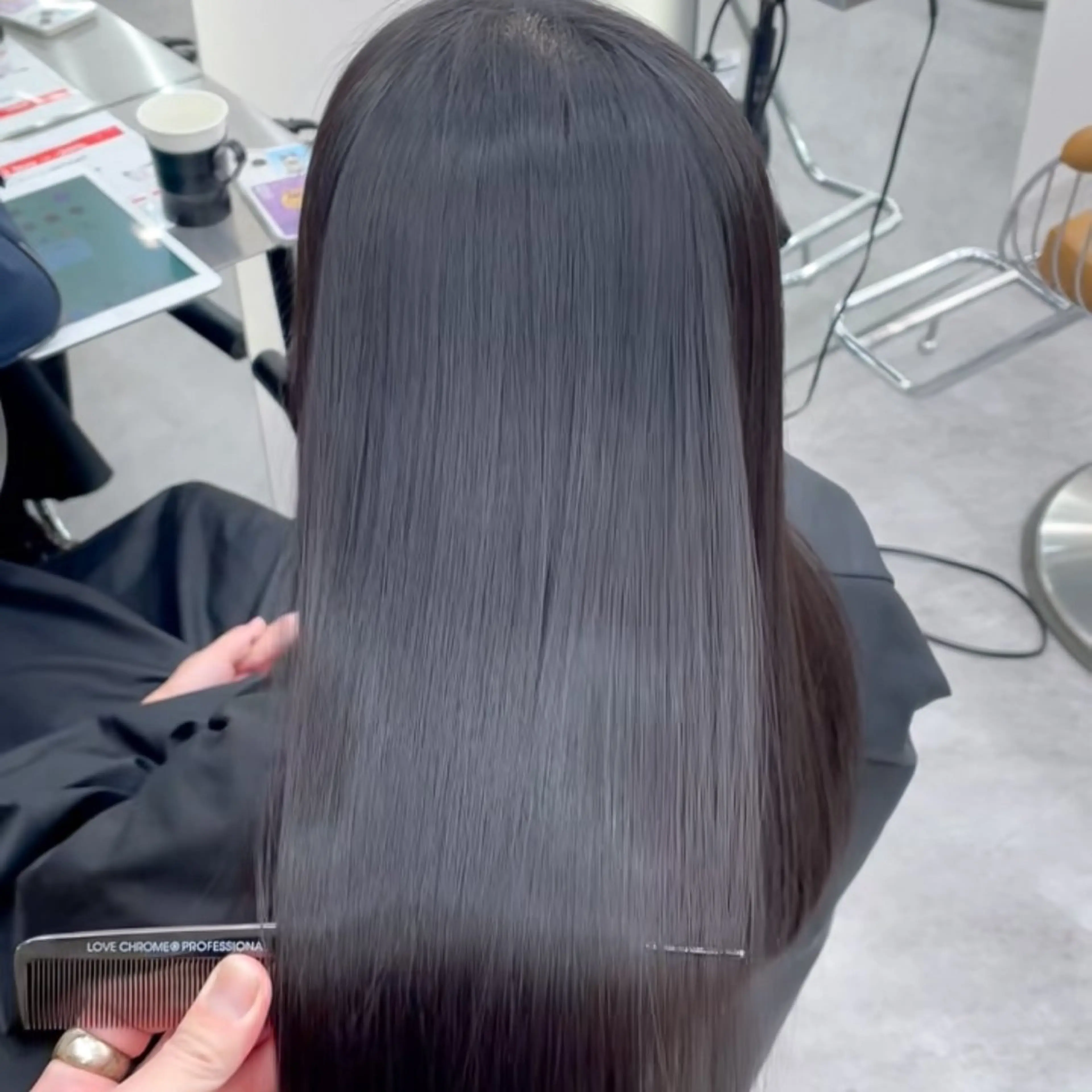 ロング パーマ カット 縮毛矯正 トリートメント ストンボブ/レイヤー 艶カラー💎ヒデジのヘアスタイル