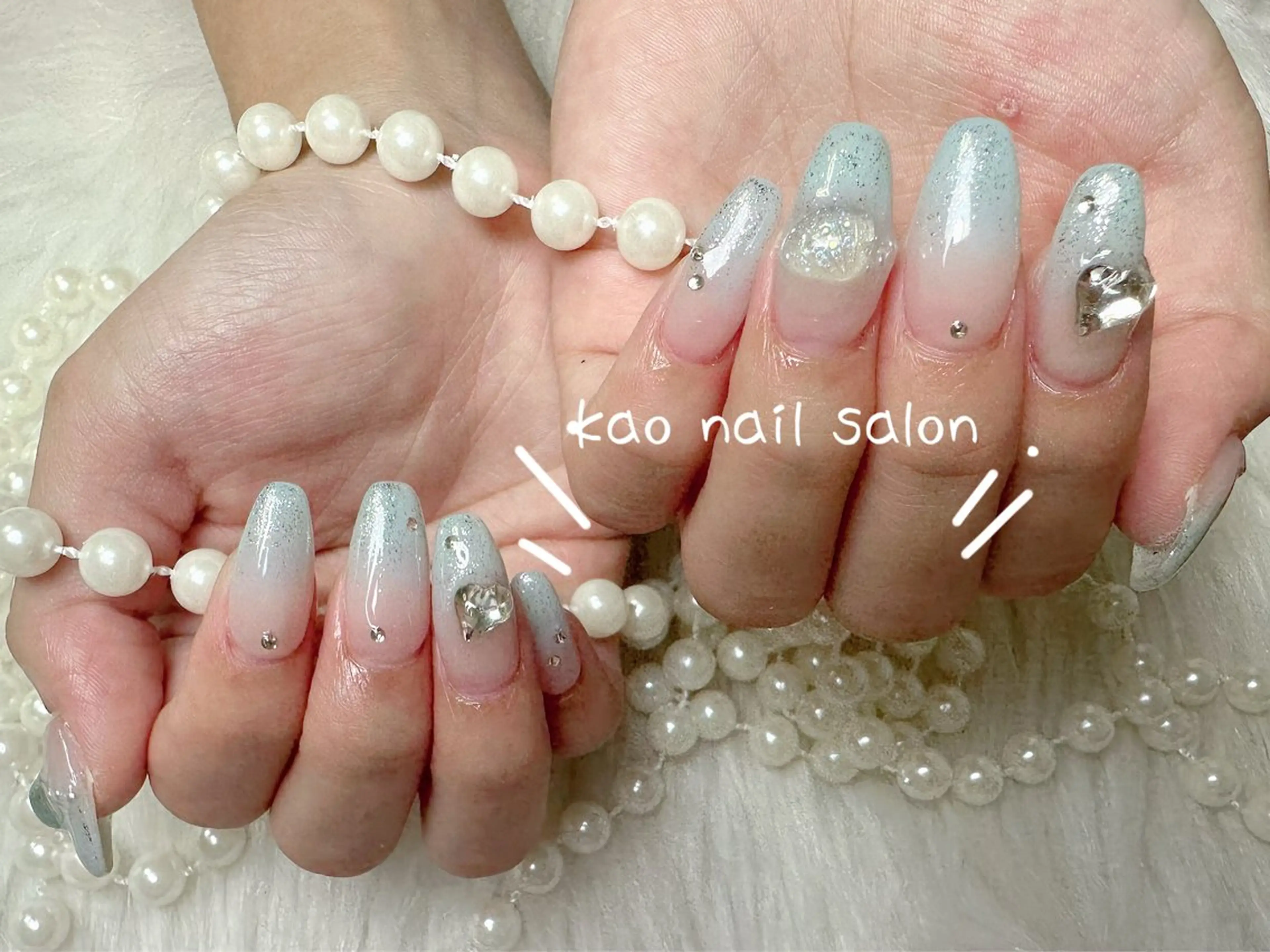 ネイル チークネイル 長さ出し フレンチネイル ジェルネイル ガラスフレンチ ハンドネイル kao nail マグネット/長さだしのネイルデザイン