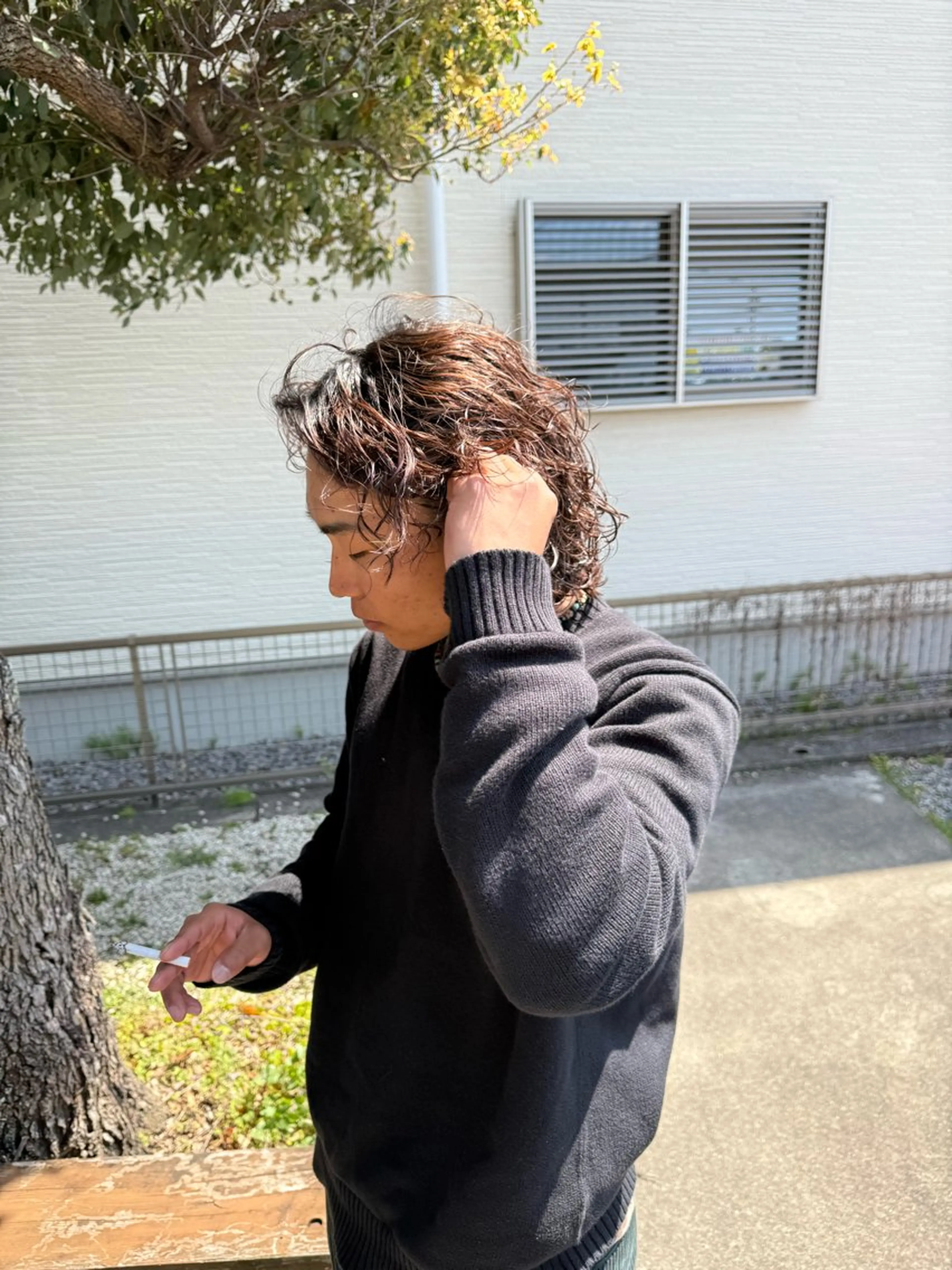 セミロング カラー パーマ メンズ メンズパーマ セミロングパーマ スパイラルパーマ Nake所属・古賀 雄大のヘアスタイル