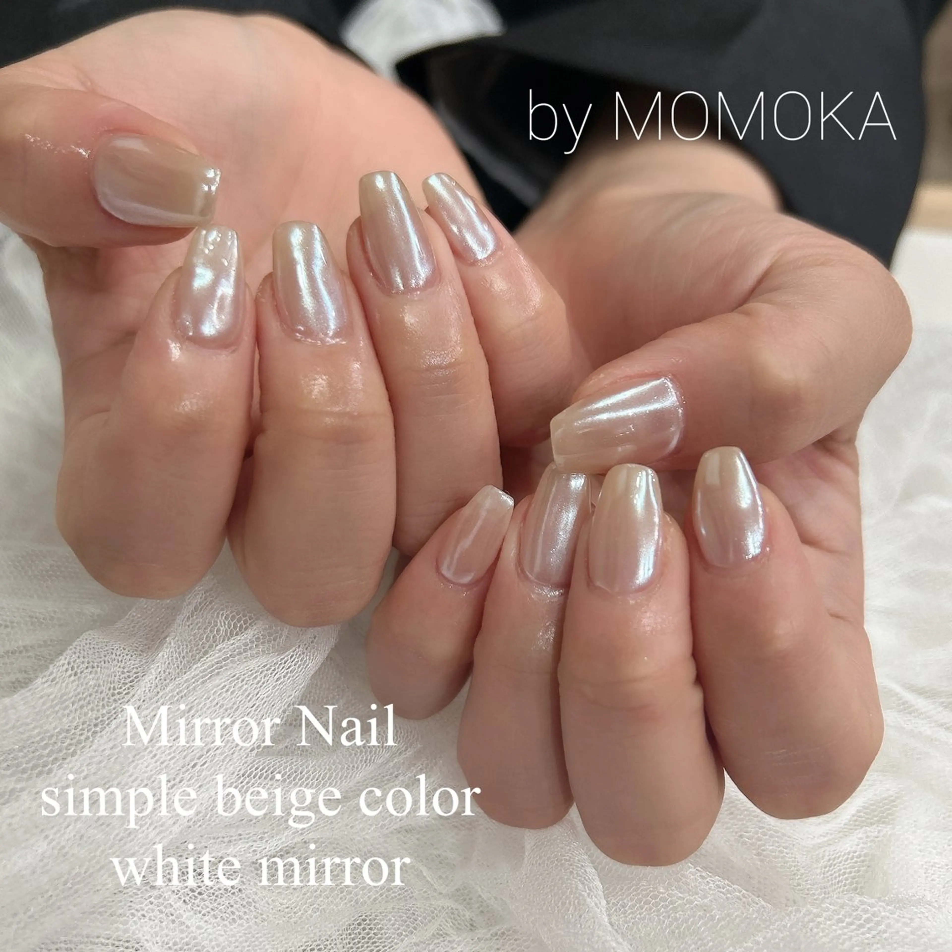 ネイル ミラーネイル ホワイト ハンドネイル momoka_nails所属・Momo Nailsのネイルデザイン