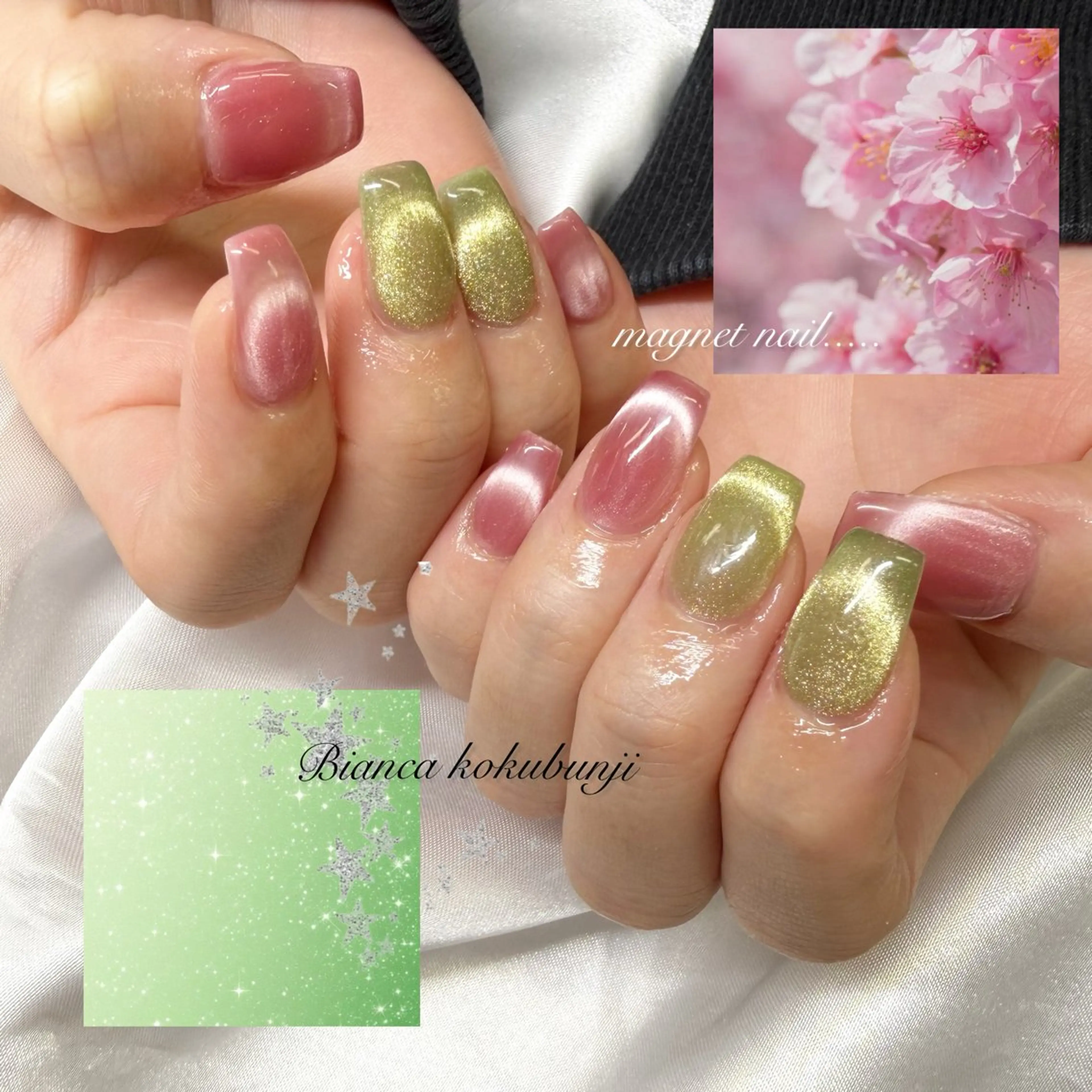ネイル 桜ネイル マグネットネイル 春ネイル ハンドネイル Bianca☁国分寺 🤍店長/黒木愛美のネイルデザイン