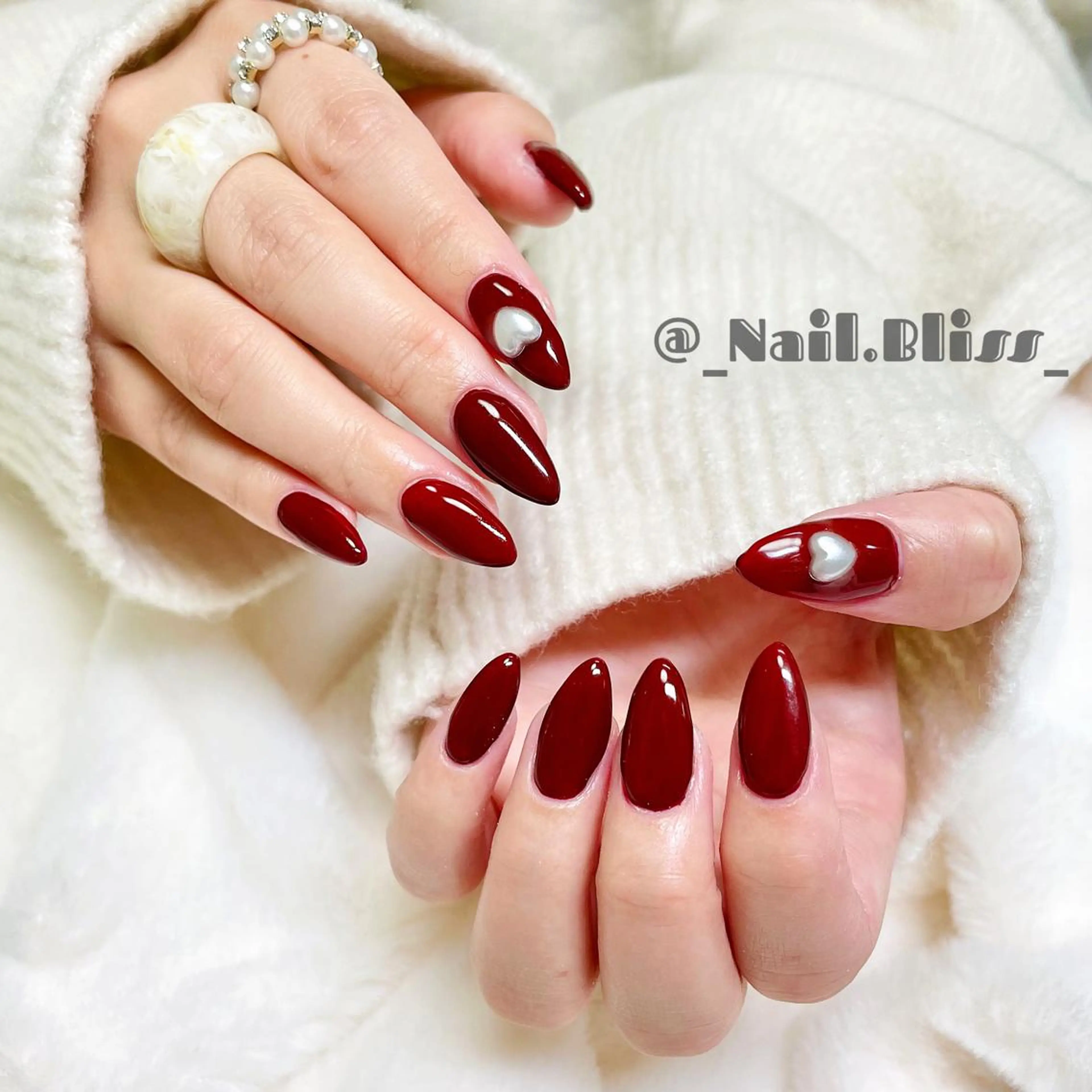 ネイル ボルドー ハート ハンドネイル NAIL BLISSのネイルデザイン