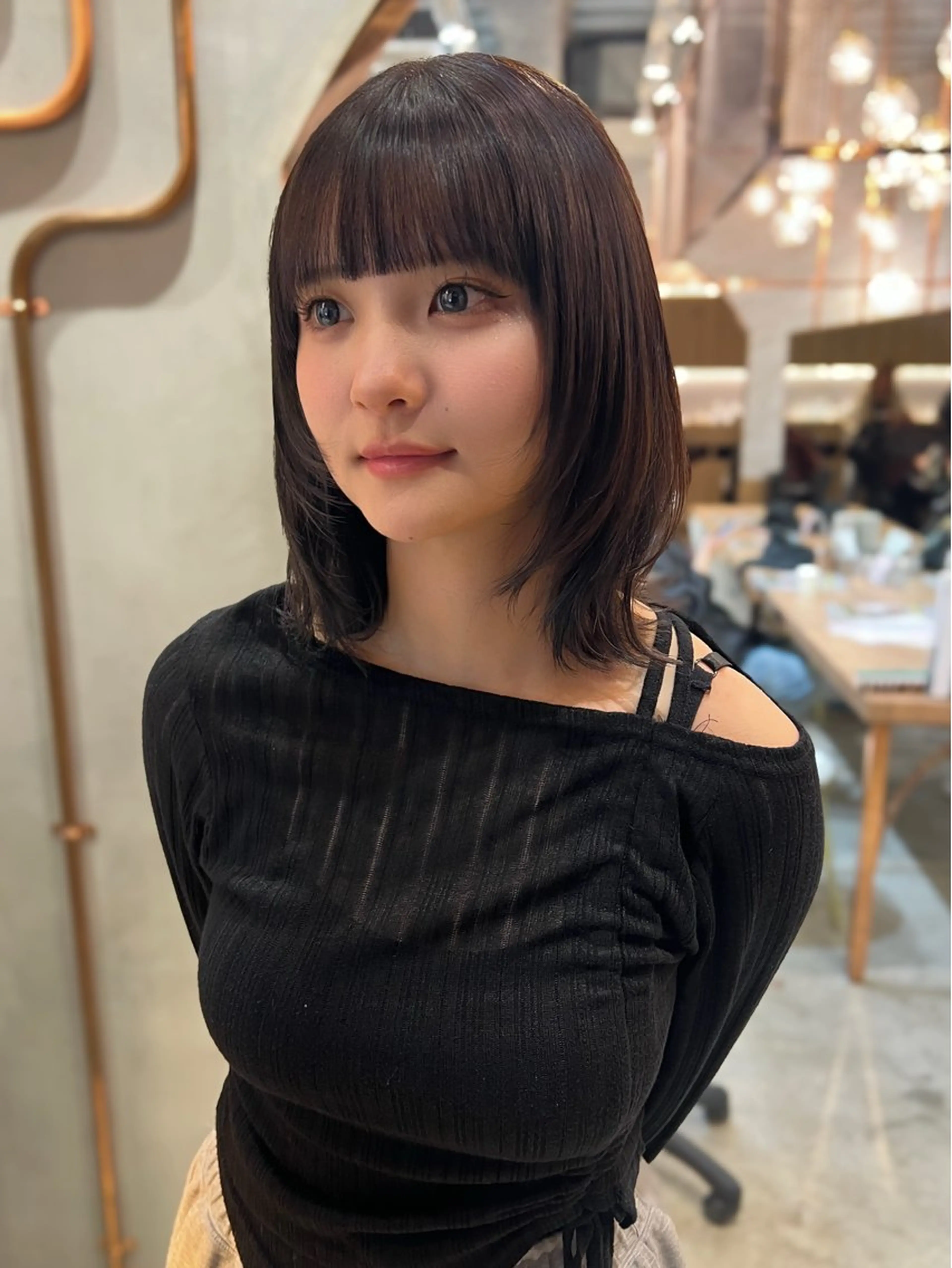 ミディアム カラー カット ヘアカラー 縮毛矯正 トリートメント ボブ/巻ける縮毛矯正 /韓国レイヤーはなのヘアスタイル