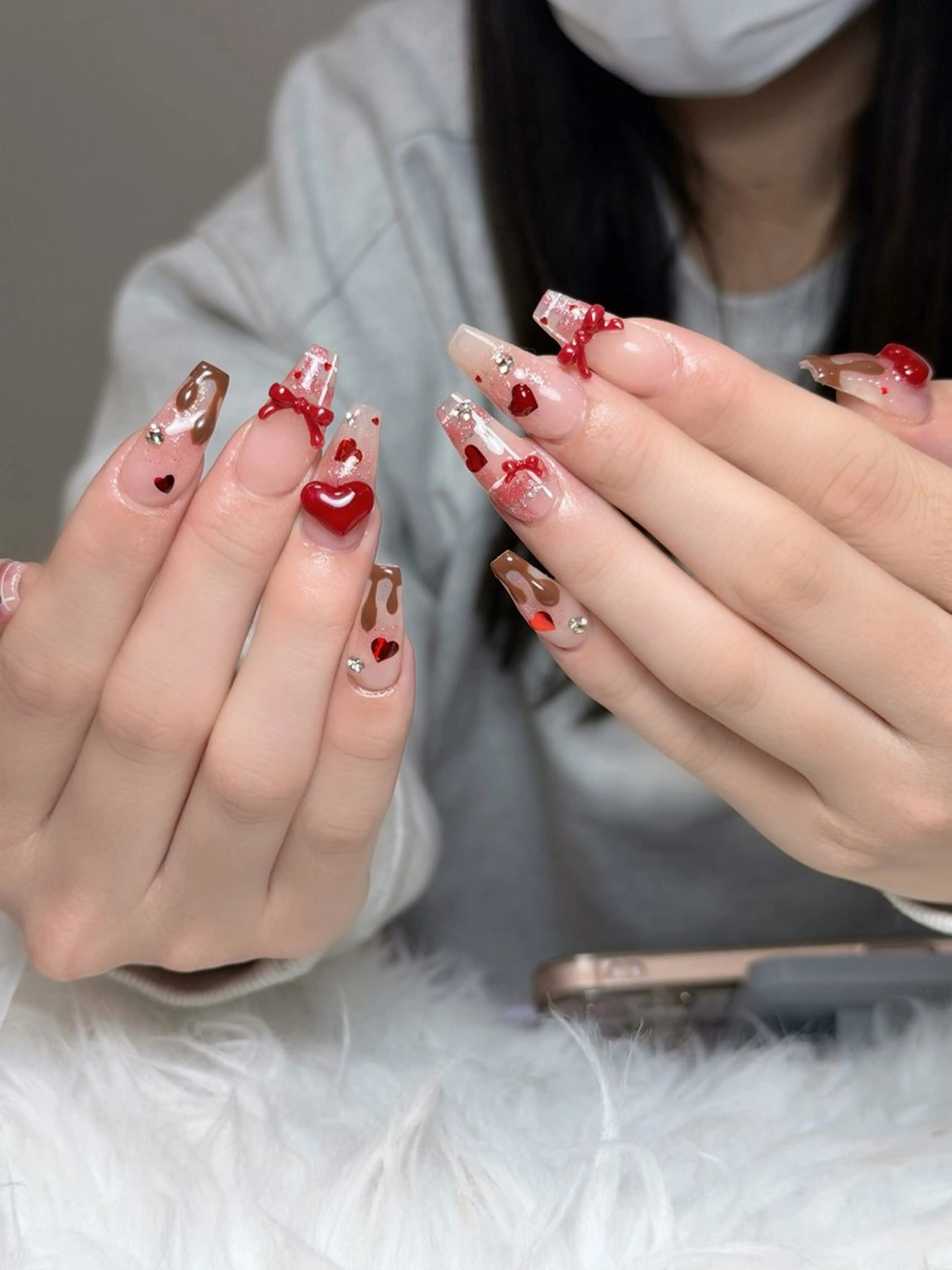 ネイル オーロラネイル ボルドー ブラウン 氷ネイル・うるうるネイル キラキラネイル ハンドネイル Julli NailStudioのネイルデザイン