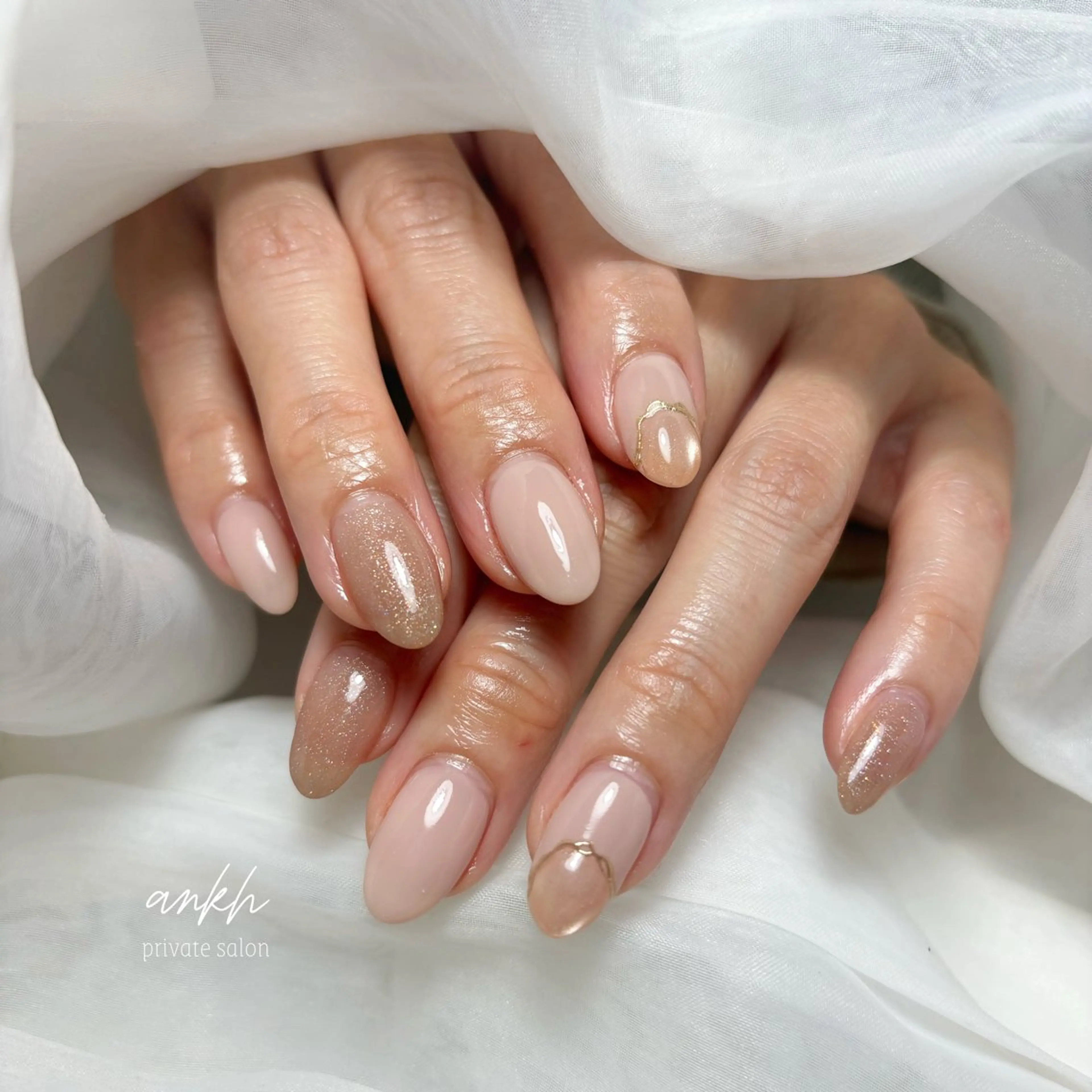 ネイル アートネイル オフィスネイル ピンク ピンクベージュ シンプルネイル ankh. Minaのネイルデザイン