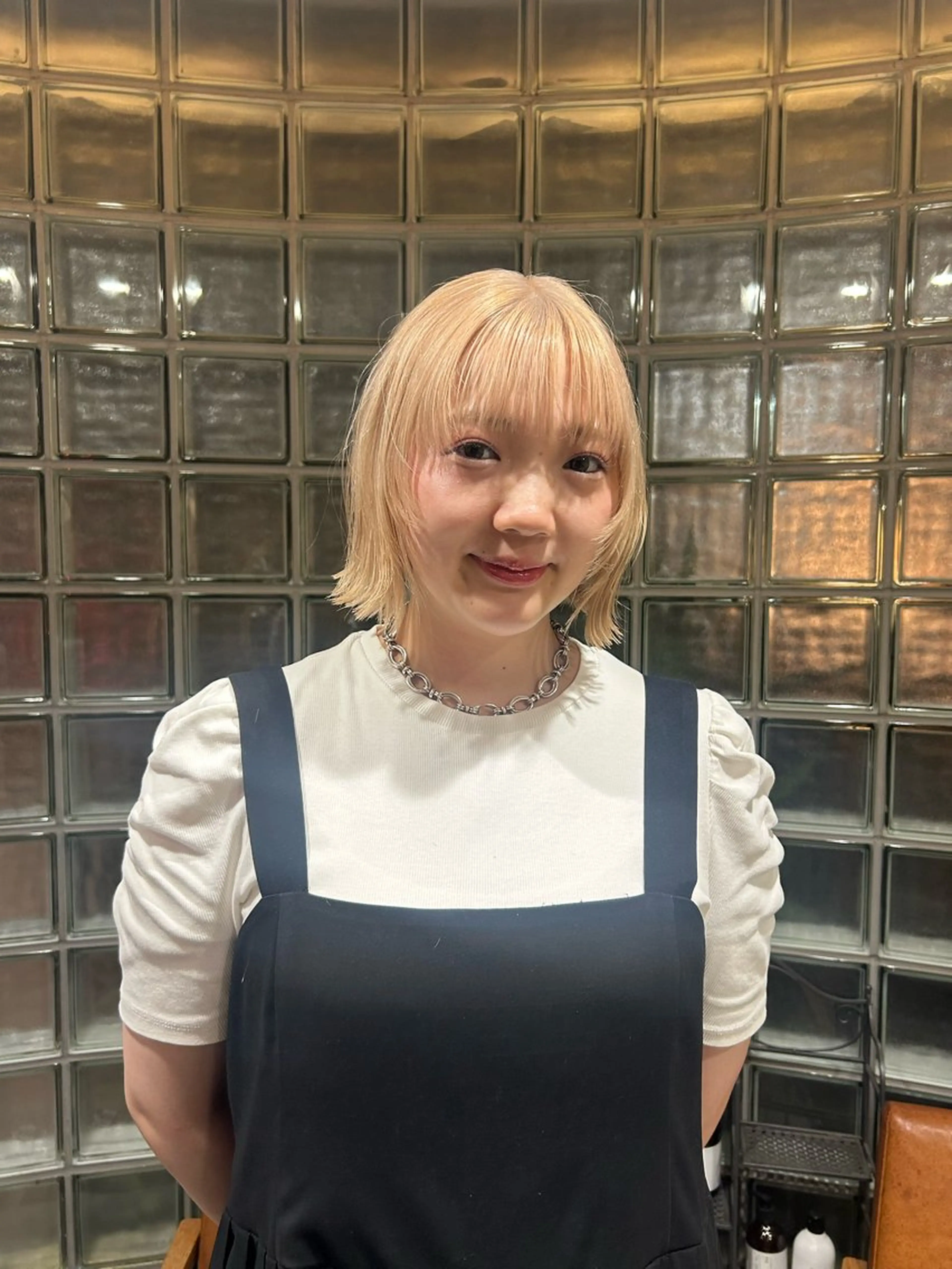 ミディアム カラー ボブレイヤー ブロンド ボブ レイヤーカット カット Lumier de mashu所属・nana/ボブ/ レイヤー/メンズのヘアスタイル