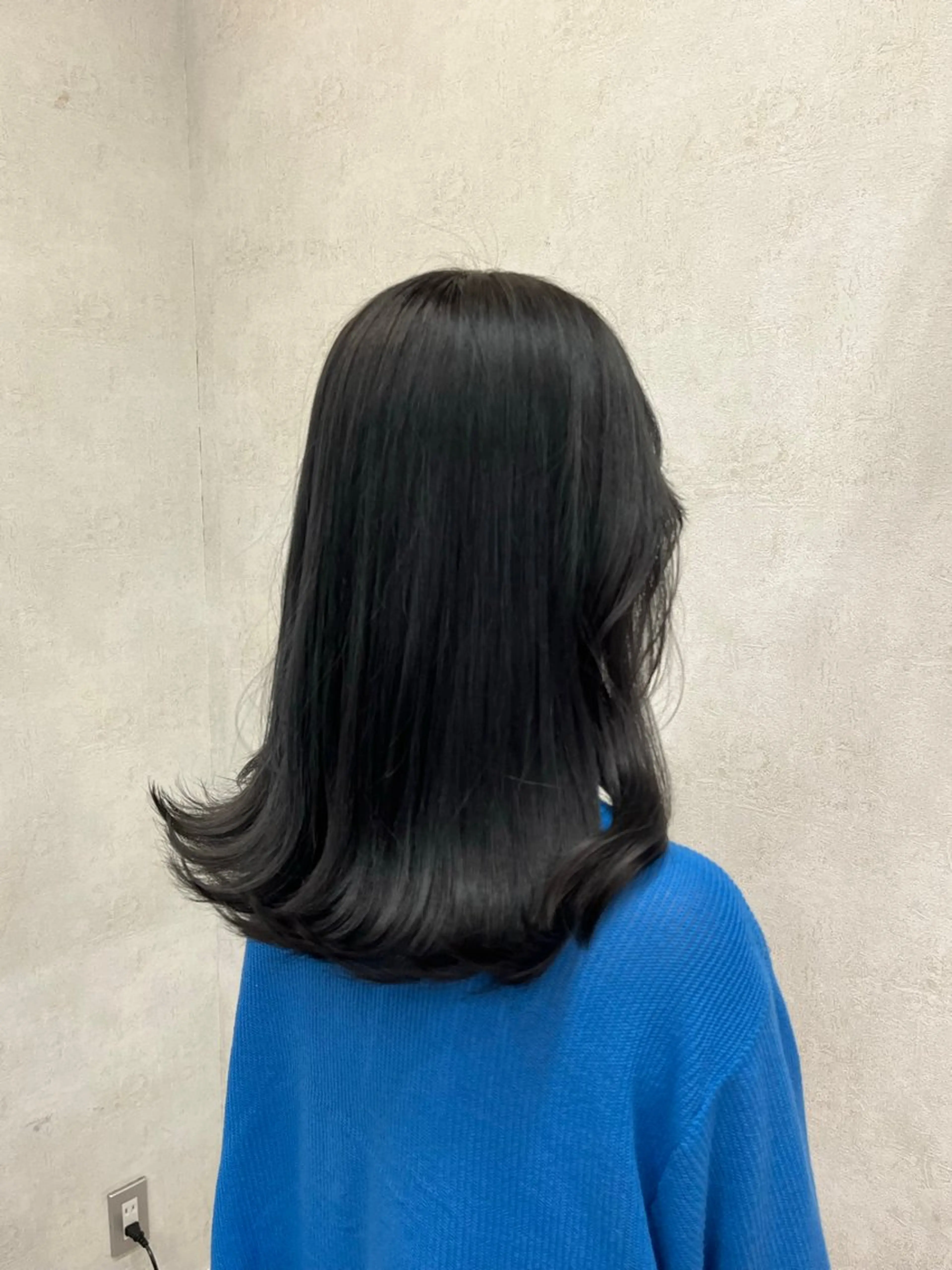 ミディアム カラー 黒髪 ブルーカラー ブルーブラック 透明感カラー 寒色 ♡ レイヤー ┊︎miyuのヘアスタイル