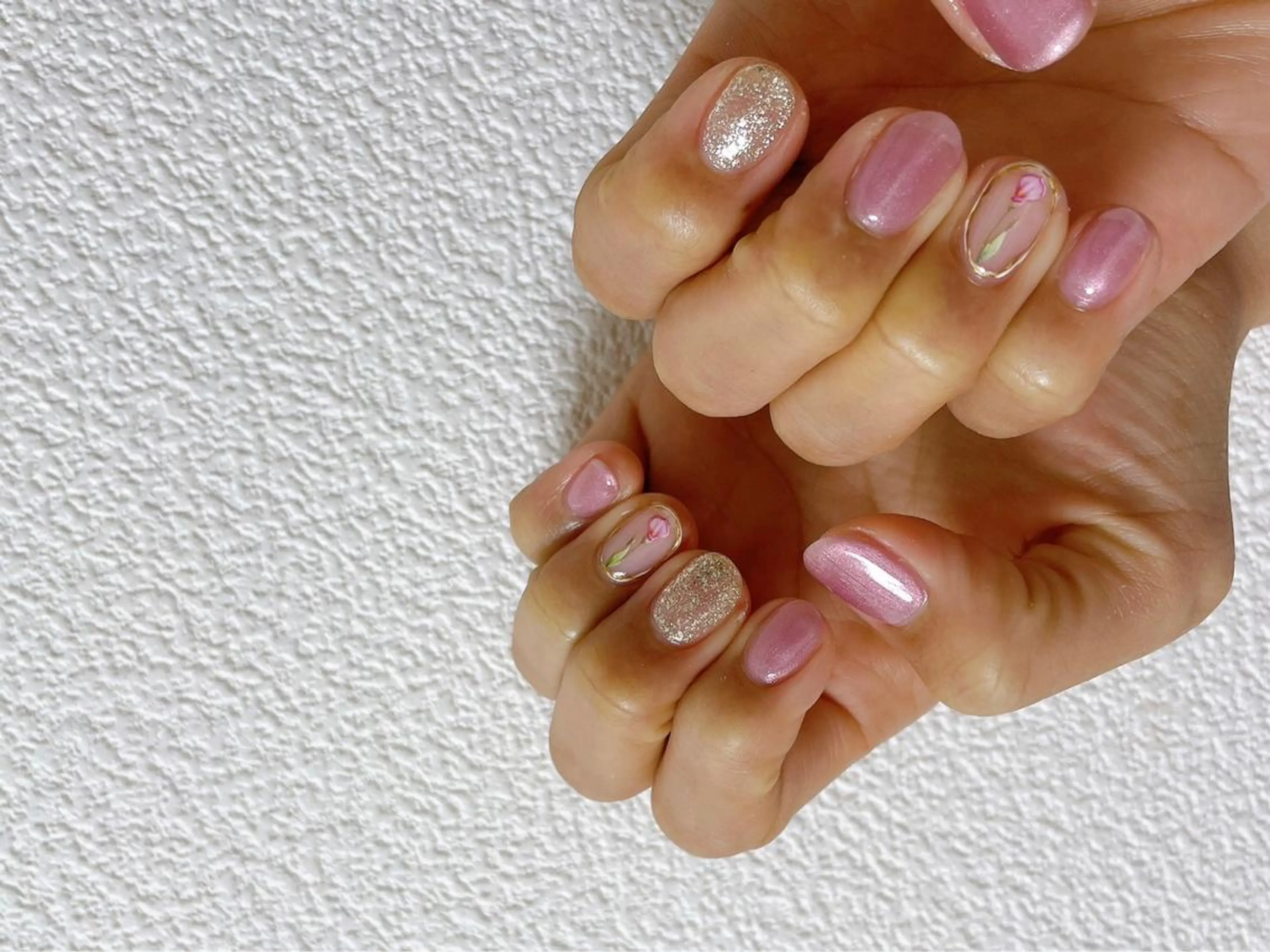 ネイル 桜ネイル フレンチネイル ジェルネイル ガラスフレンチ 韓国ネイル ハンドネイル kiki nail 二子玉川のネイルデザイン