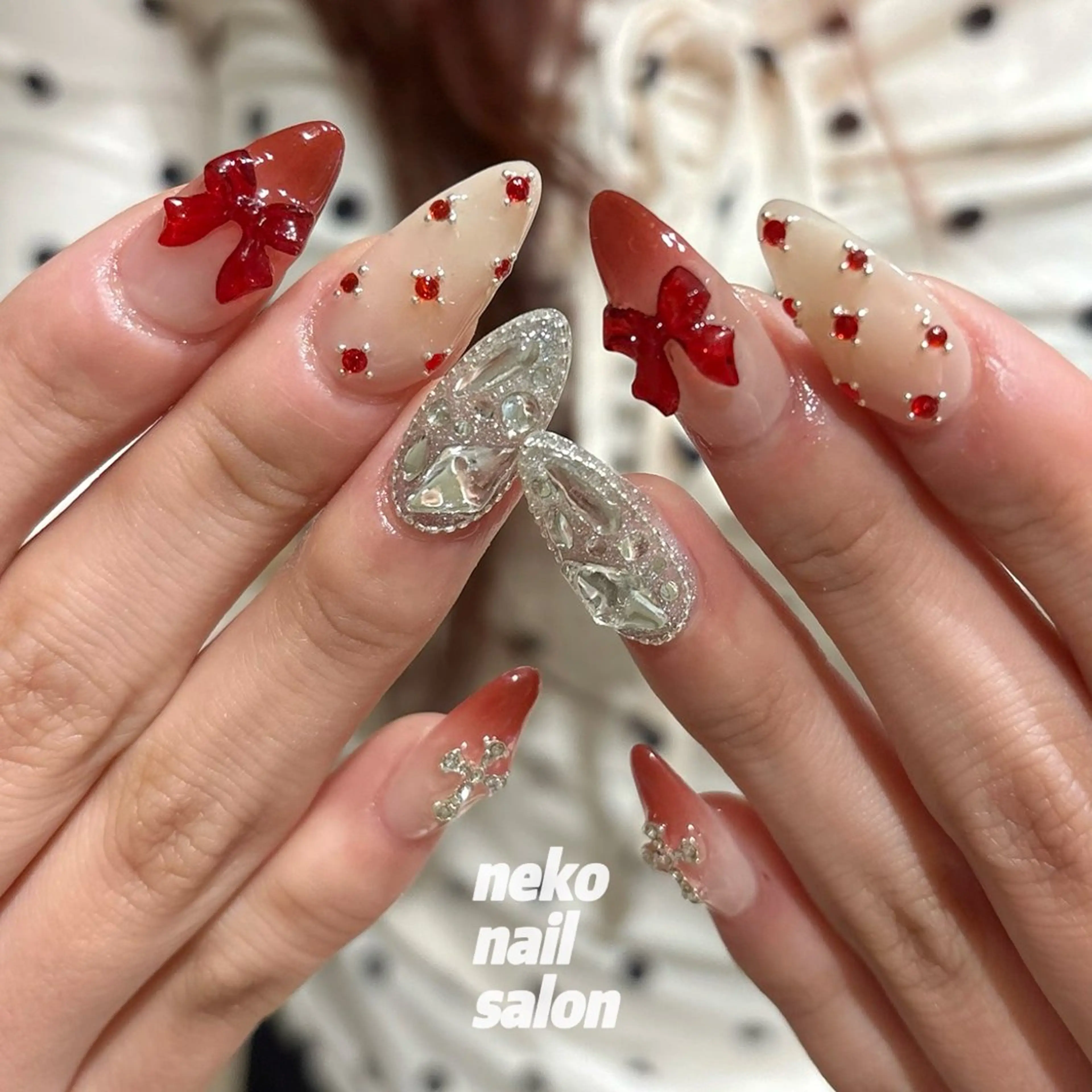 ネイル ガーリー 赤色 春ネイル ハンドネイル neko nail所属・neko nailのネイルデザイン