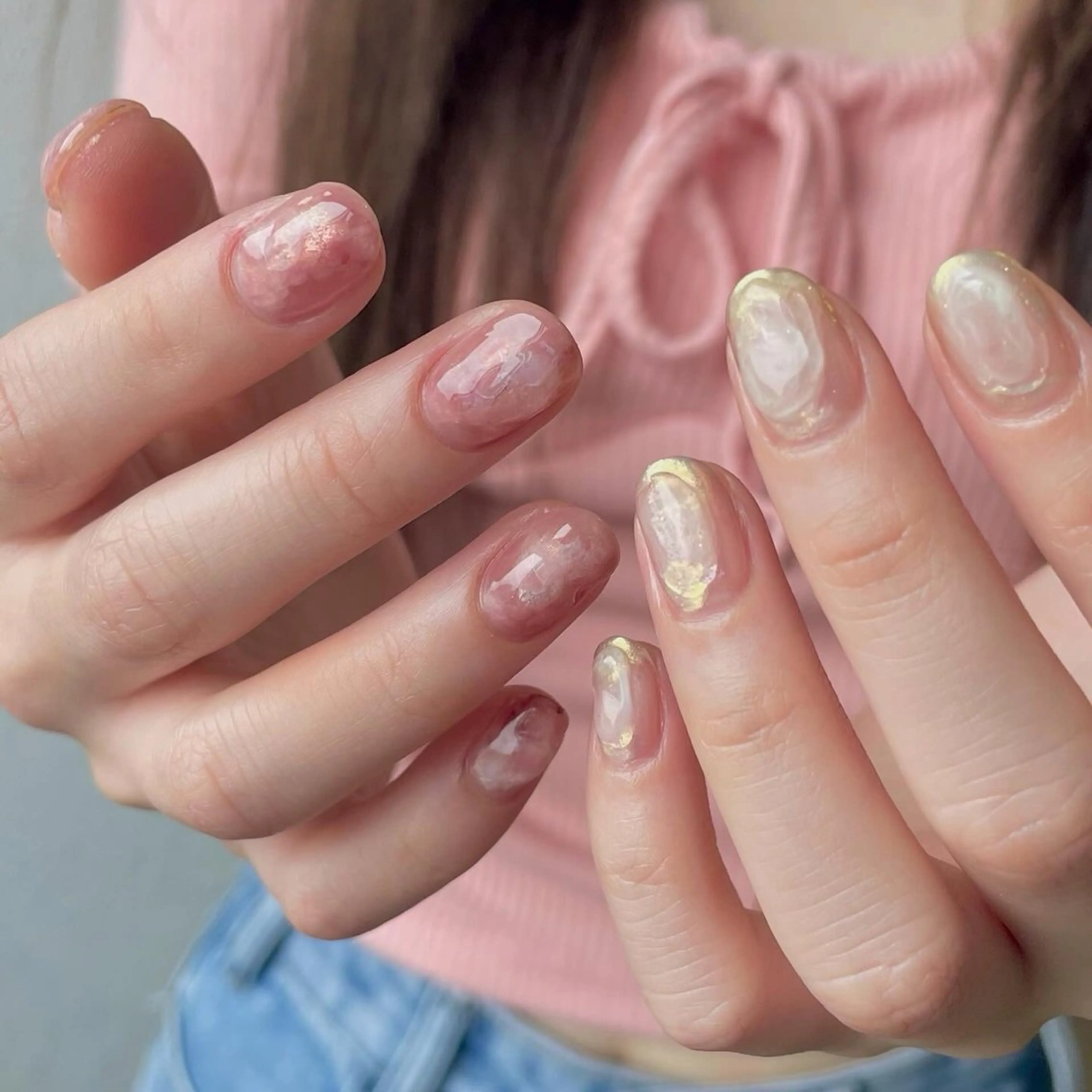 ネイル アートネイル ジェルネイル 氷ネイル・うるうるネイル 持ち込み ニュアンスネイル ハンドネイル norme_ akiのネイルデザイン