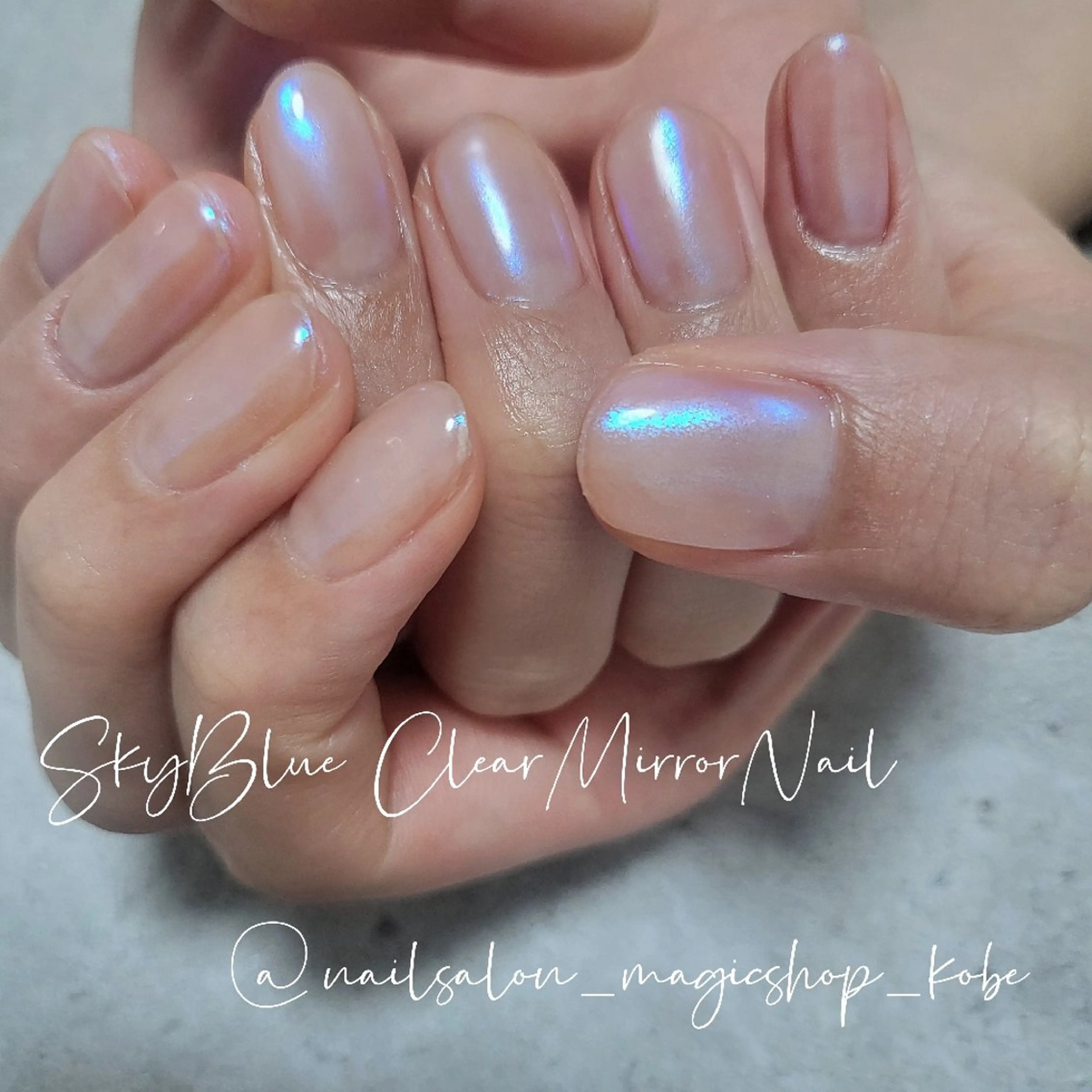 ネイル ブルー クリアネイル ジェルネイル ミラーネイル シンプルネイル ハンドネイル Nailsalon MagicShopのネイルデザイン