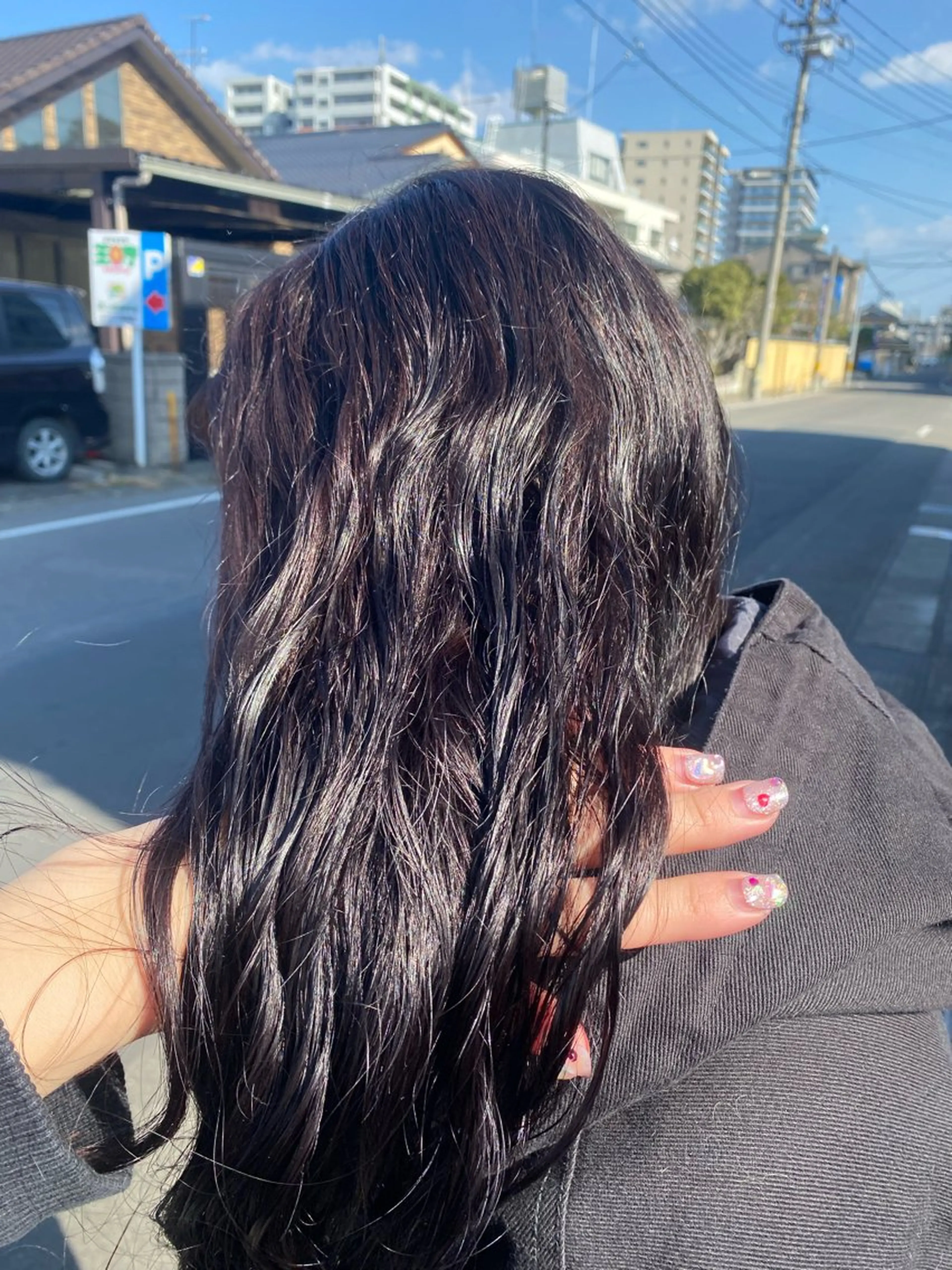 ロング カラー 黒髪 ブルーカラー ブルーブラック パープルカラー パープルブラック ヘアカラー fulam所属・MIKU ／fulamのヘアスタイル