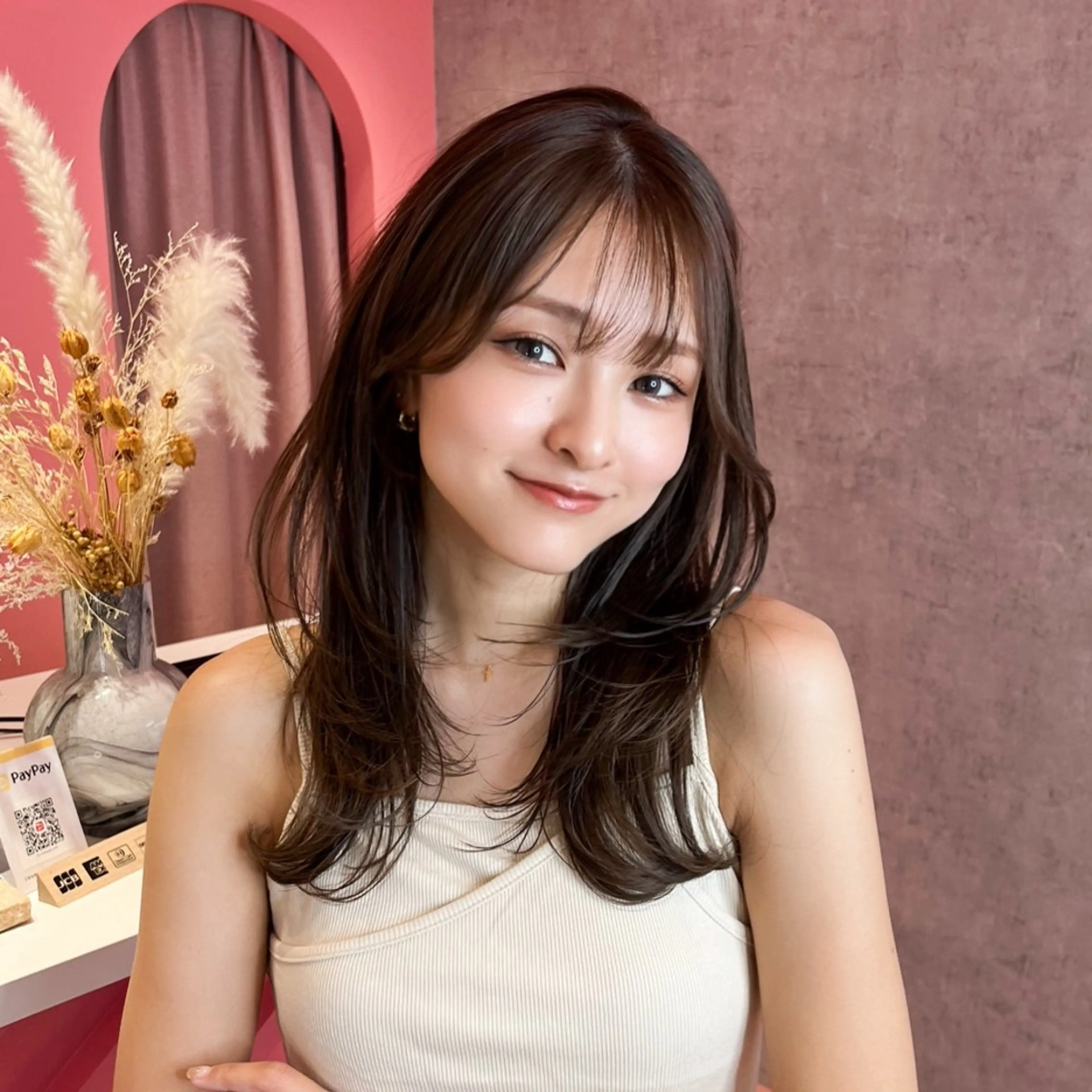 ミディアム カラー 山崎/ボブ縮毛矯正 レイヤー髪質改善のヘアスタイル