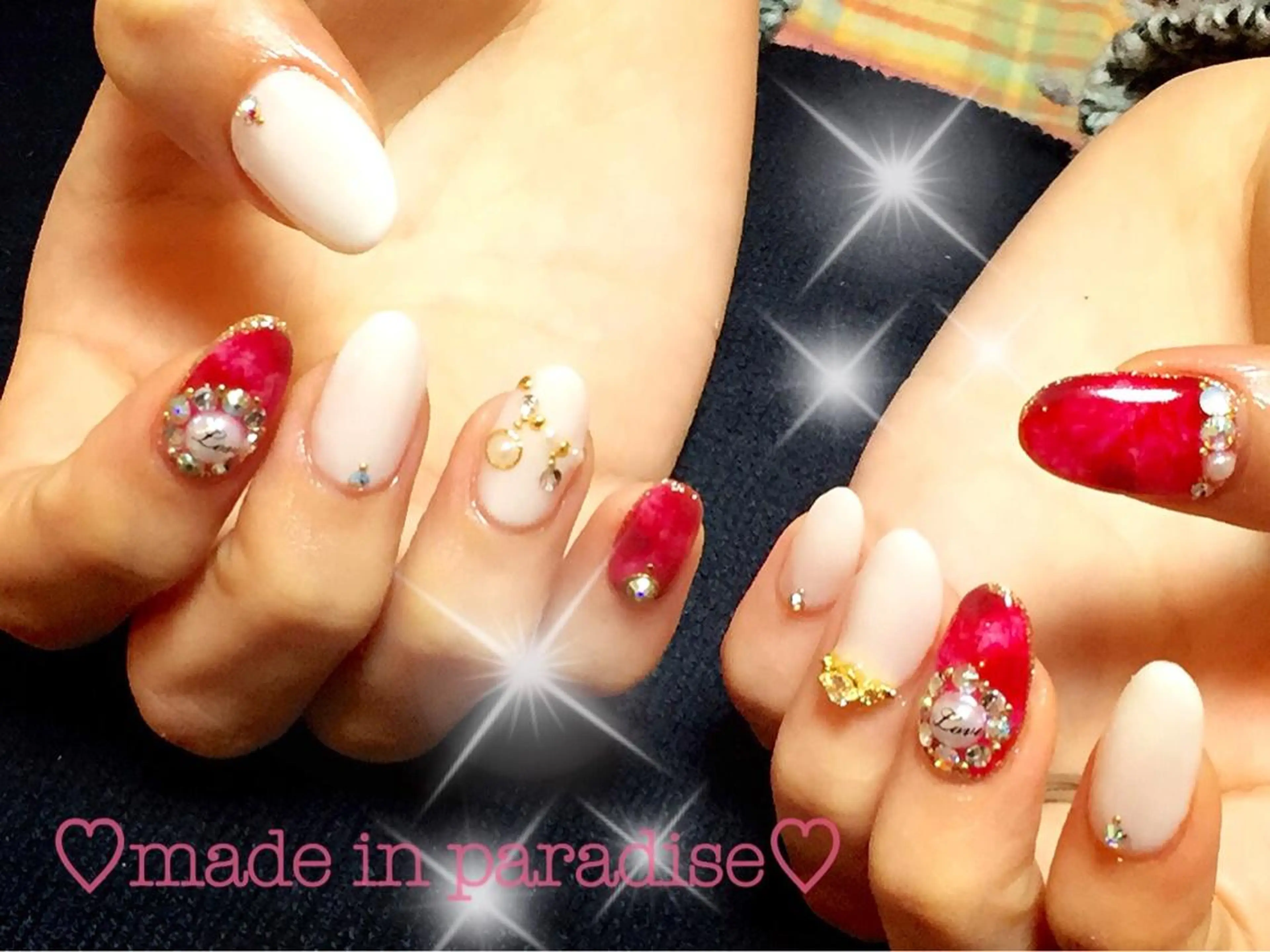 ネイル アートネイル べっ甲ネイル ストーンネイル うるま市サロン Yuko Izawaのネイルデザイン