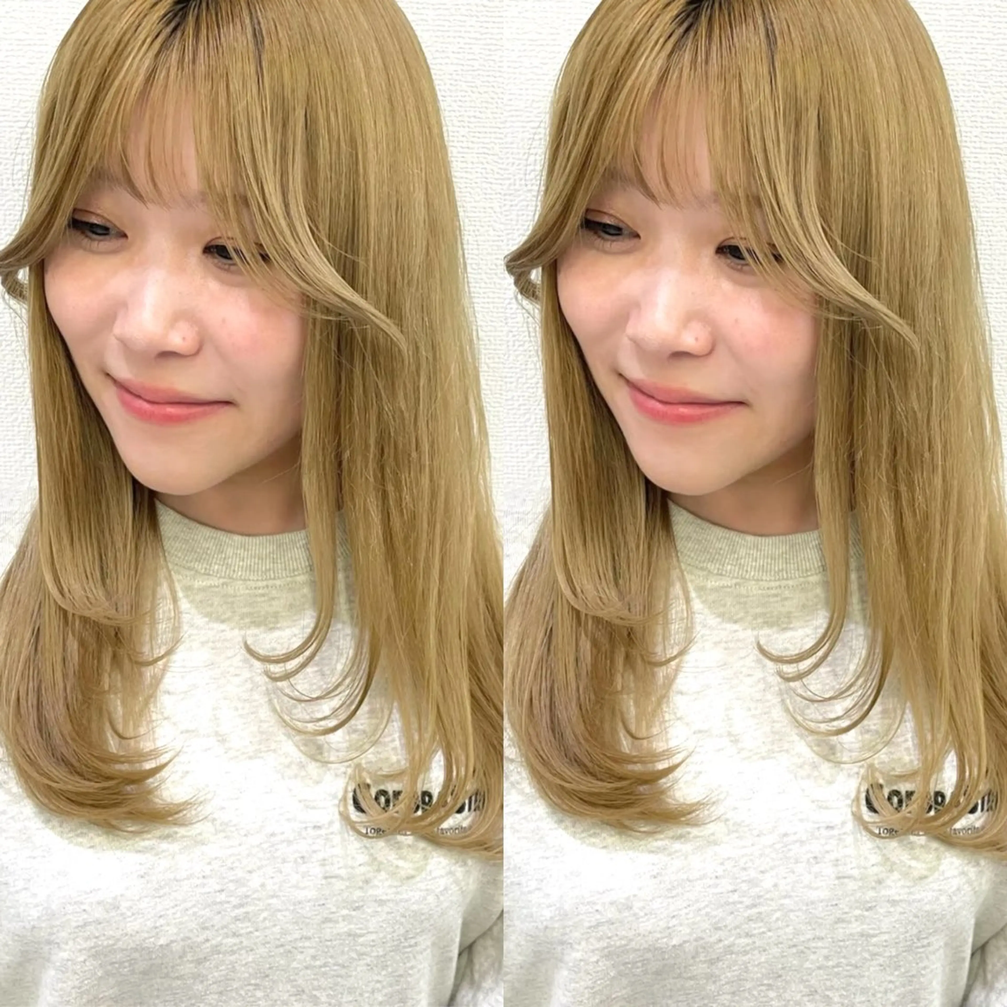 セミロング 顔周りカット 韓国風ヘア レイヤーカット ローレイヤー 小顔カット カット トリートメント ヘアセット ブリーチ無しダブル カラー🦕まどかのヘアスタイル