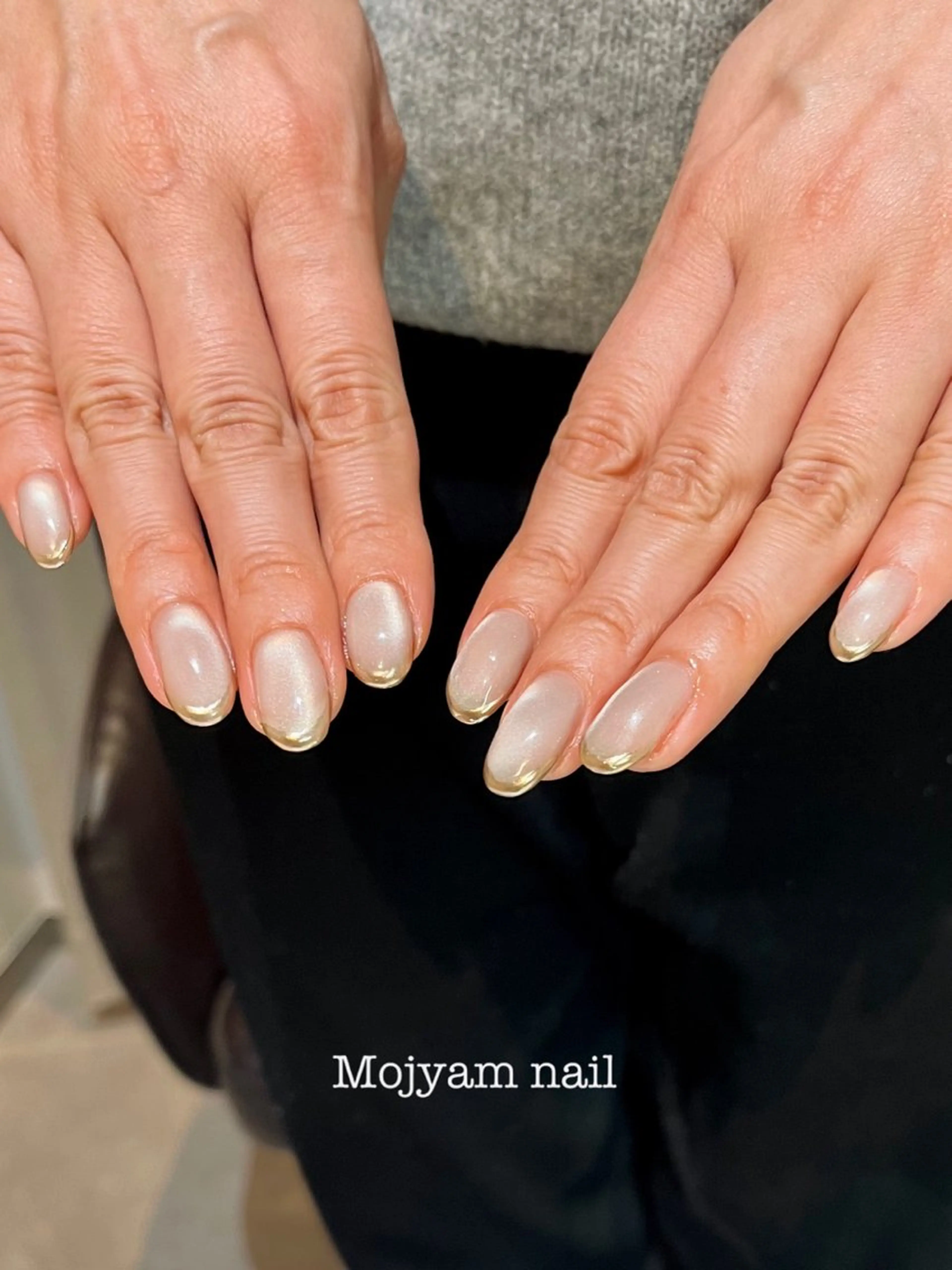 ネイル フレンチネイル ゴールド 氷ネイル・うるうるネイル マグネットネイル ビー玉ネイル ハンドネイル Mojyam nail所属・松本 実咲のネイルデザイン