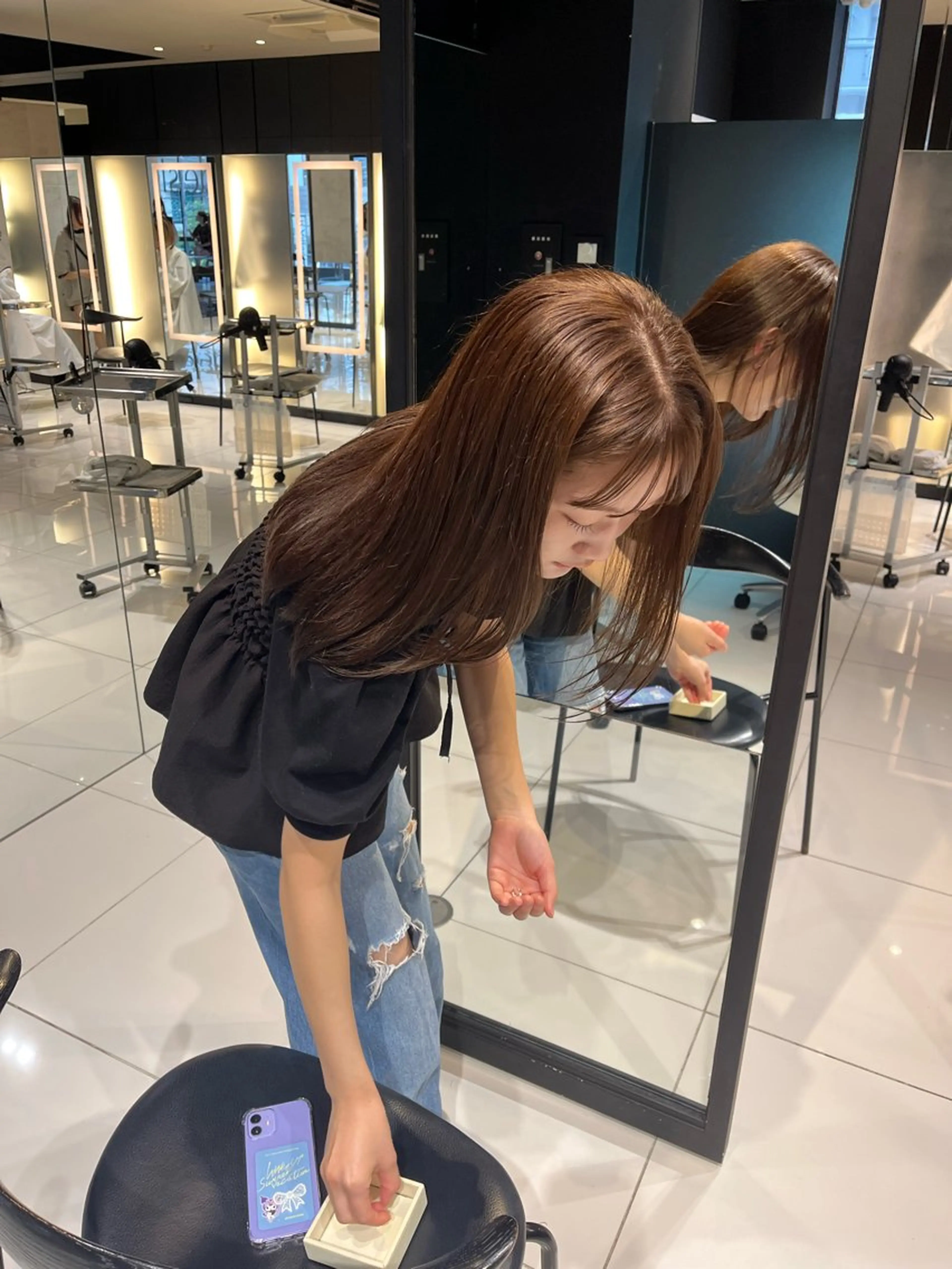 セミロング ヘアカラー saki‪🌱‬♡ /ボブ/透明感カラーのヘアスタイル